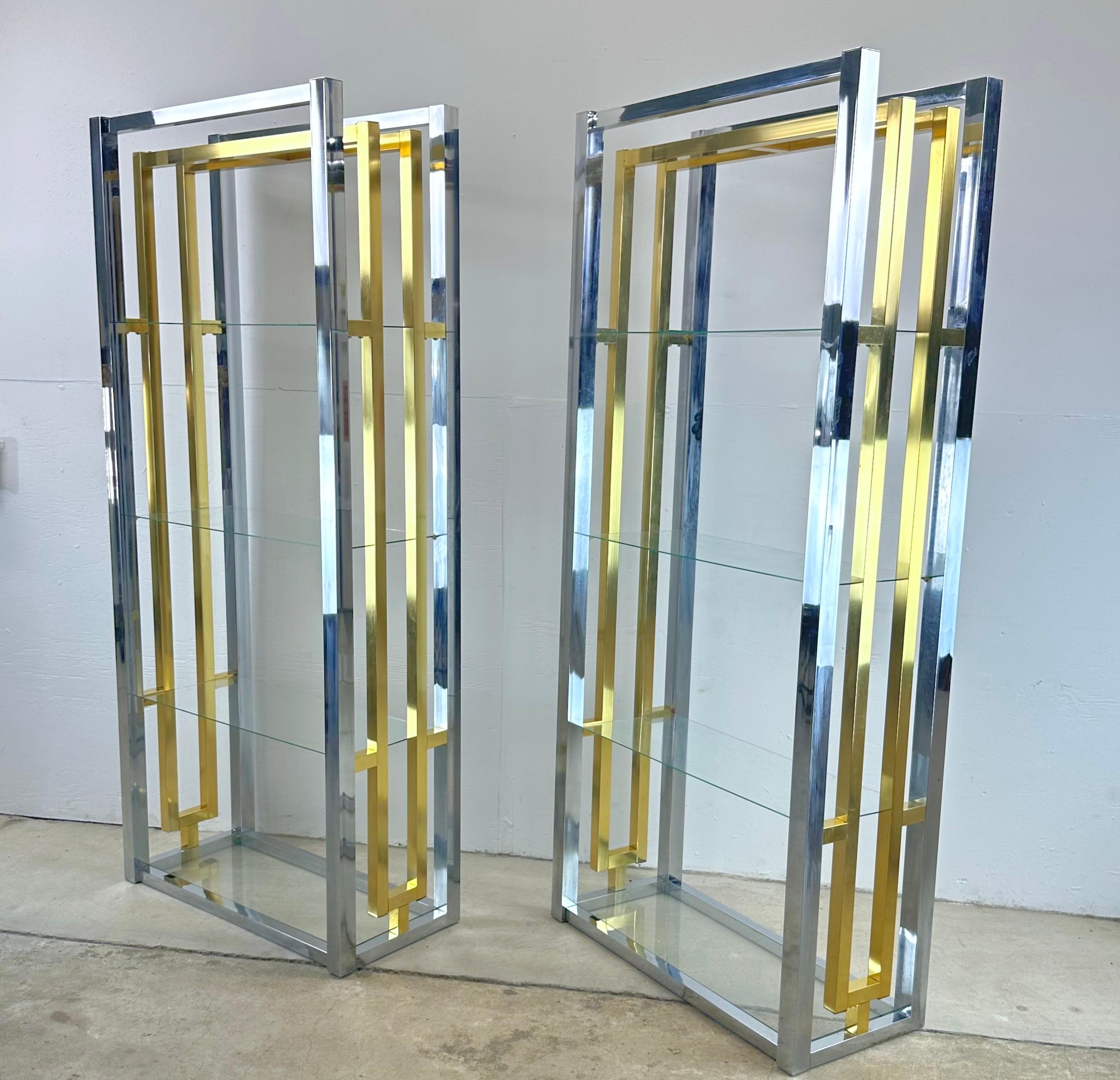 Other Mid-Century Chrome and Glass Etagere Display Shelves- pair