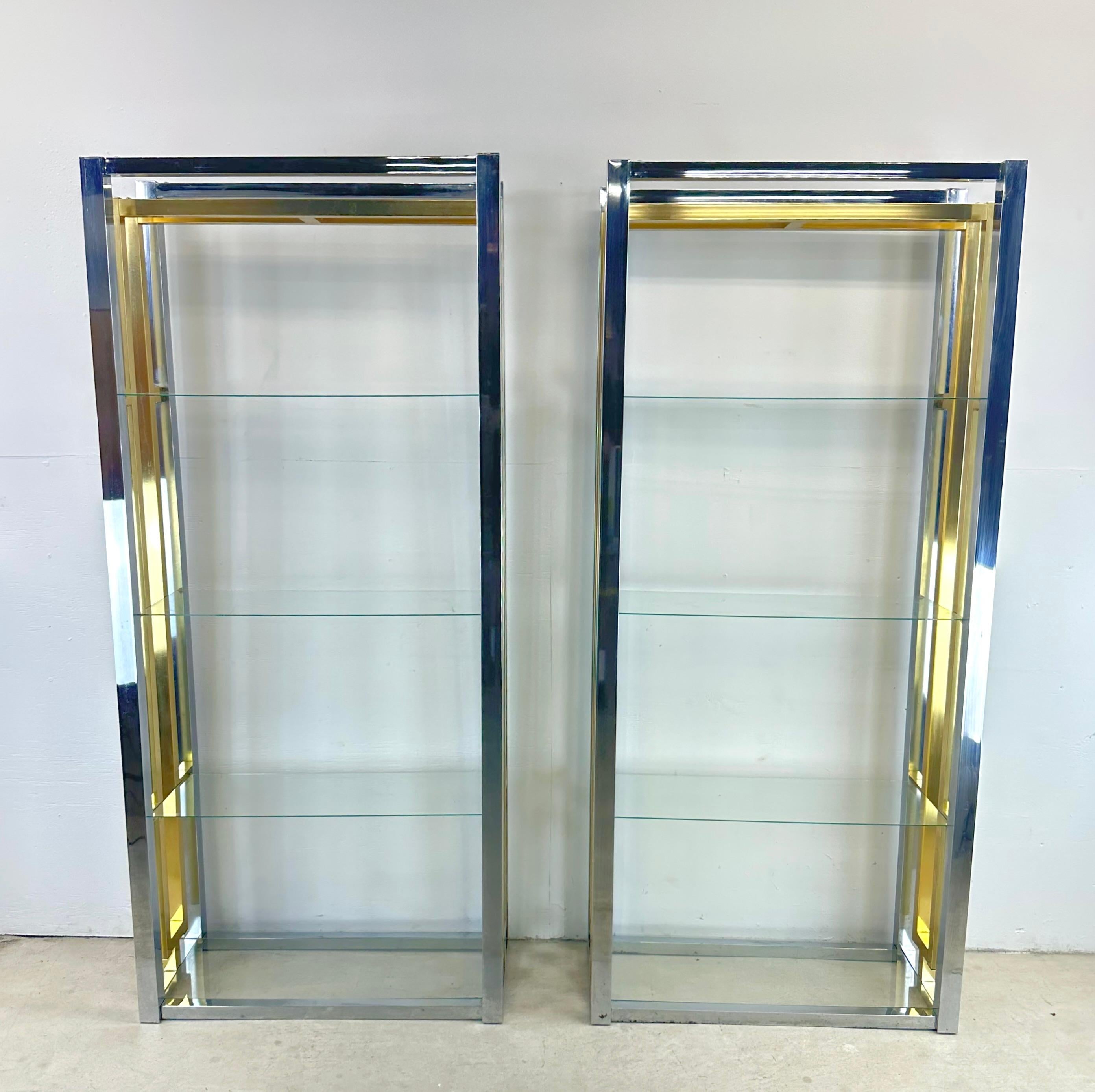 20th Century Mid-Century Chrome and Glass Etagere Display Shelves- pair