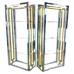 Etagere-Vitrinenregale aus Chrom und Glas aus der Mitte des Jahrhunderts – Paar