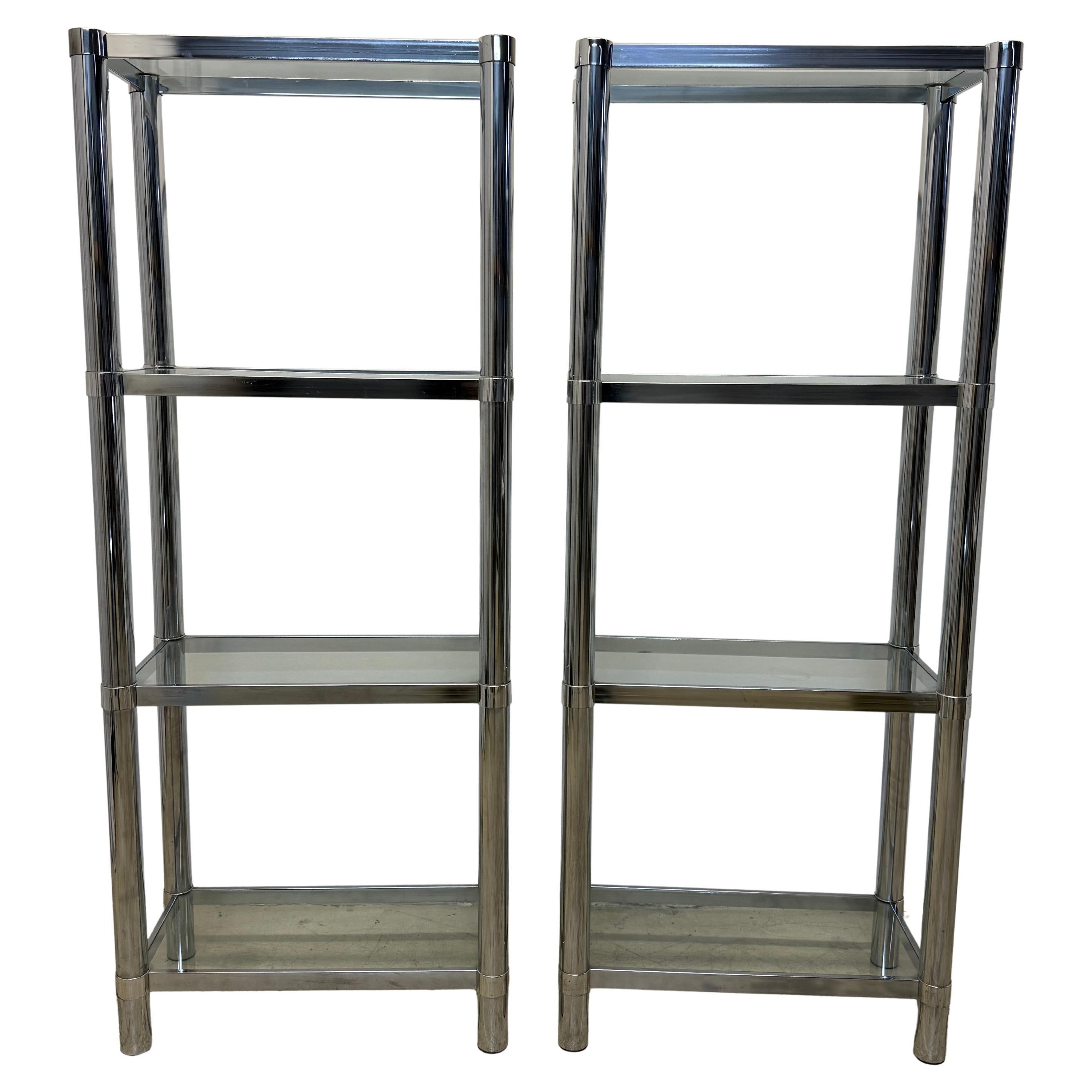 Mid-Century Chrome and Glass Etageres or Bookcases, 1970s - a Pair