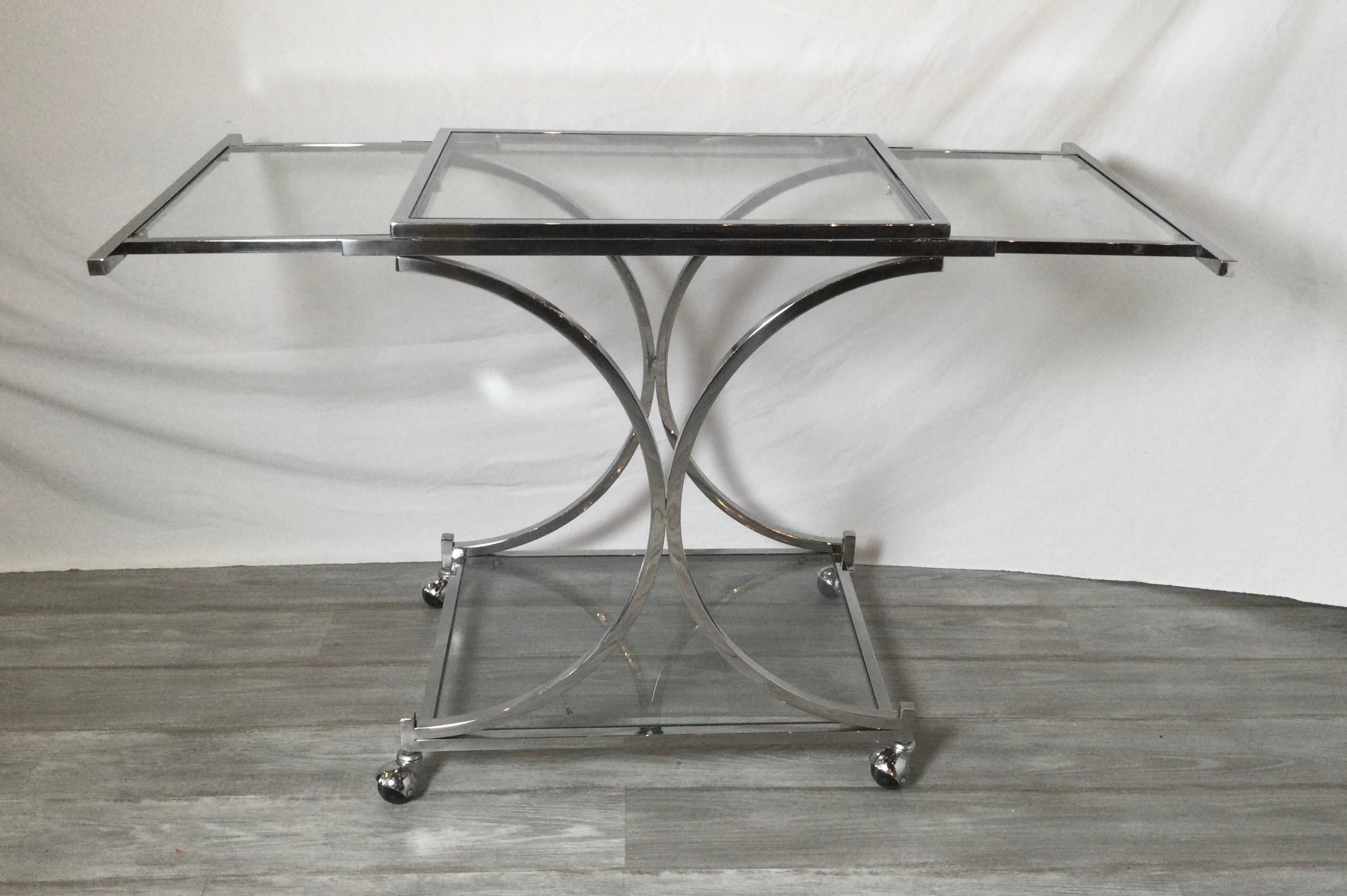 Mid-Century Modern Mid Century Chrome and Glass Expandable Serving Cart