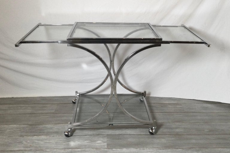 Mid Century Chrome and Glass Expandable Serving Cart For Sale at 1stDibs