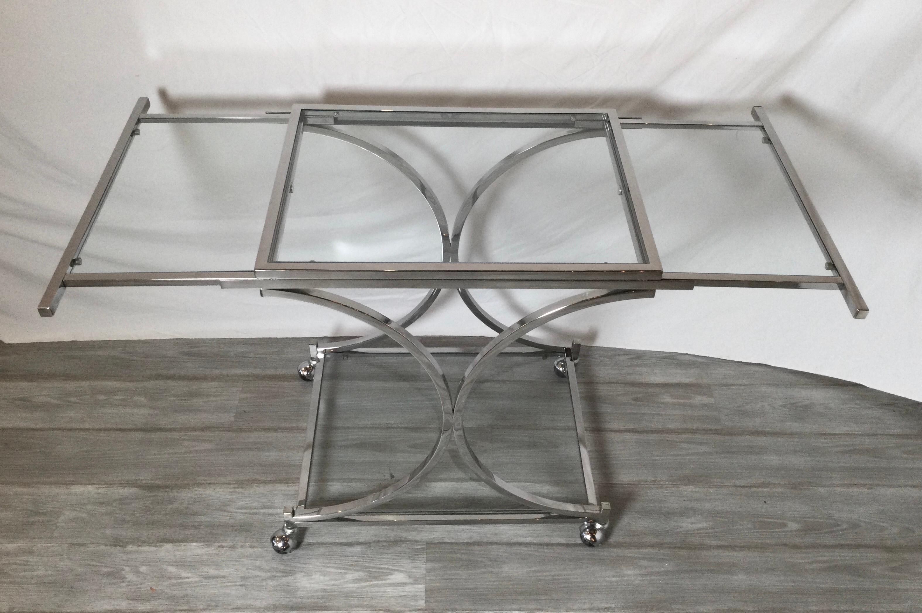 American Mid Century Chrome and Glass Expandable Serving Cart