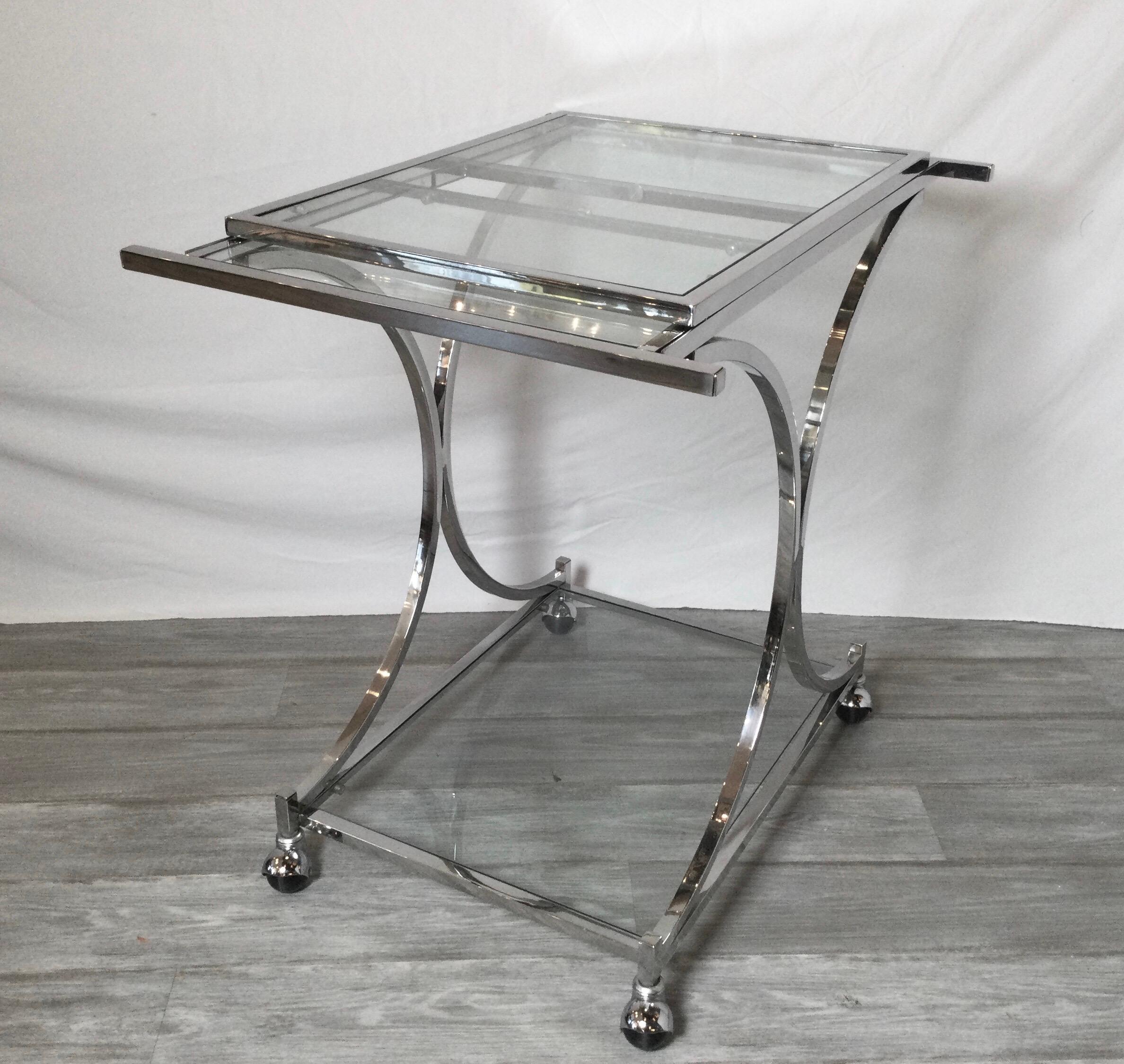 Late 20th Century Mid Century Chrome and Glass Expandable Serving Cart