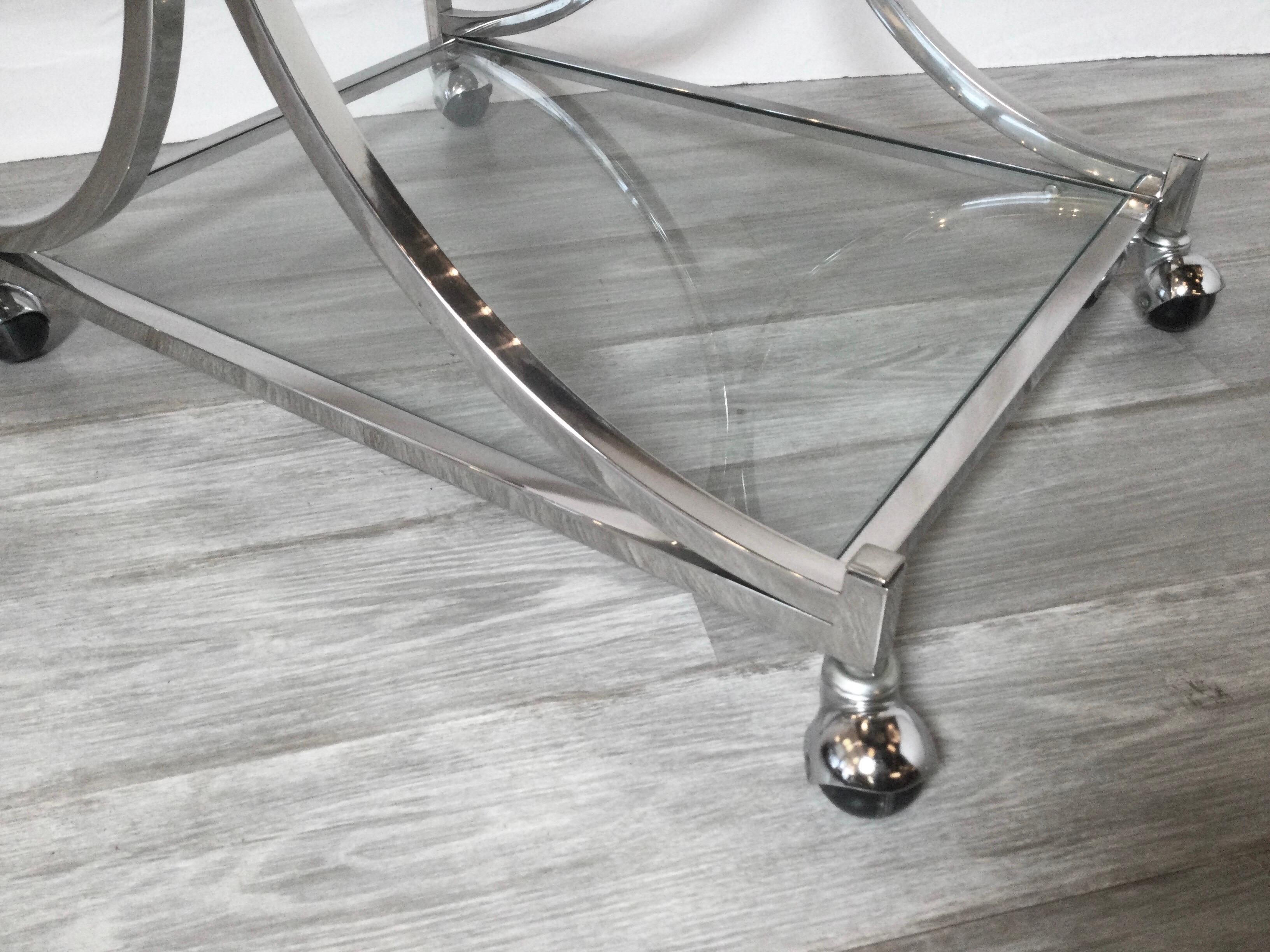 Mid Century Chrome and Glass Expandable Serving Cart 1