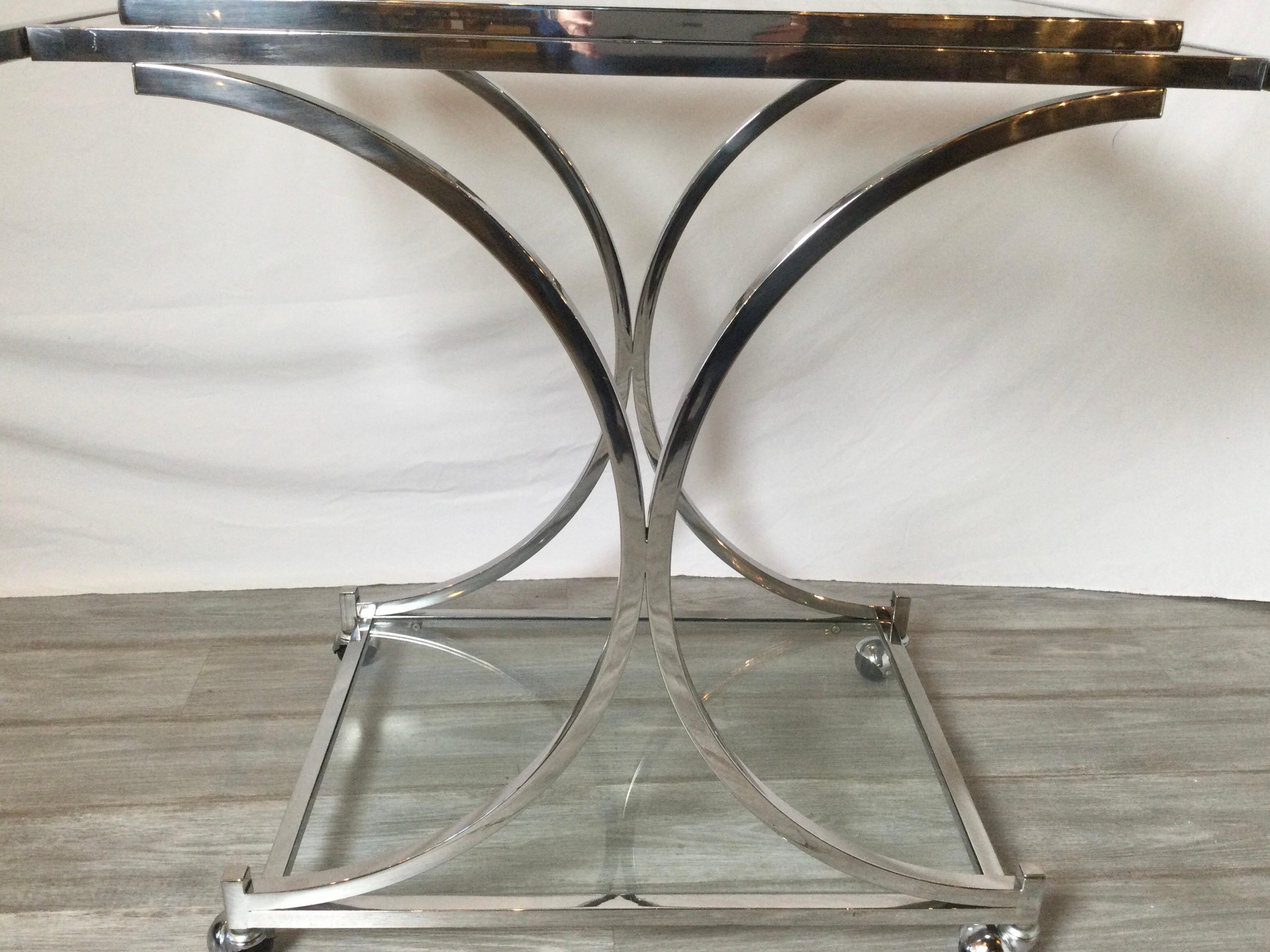 Mid Century Chrome and Glass Expandable Serving Cart 2