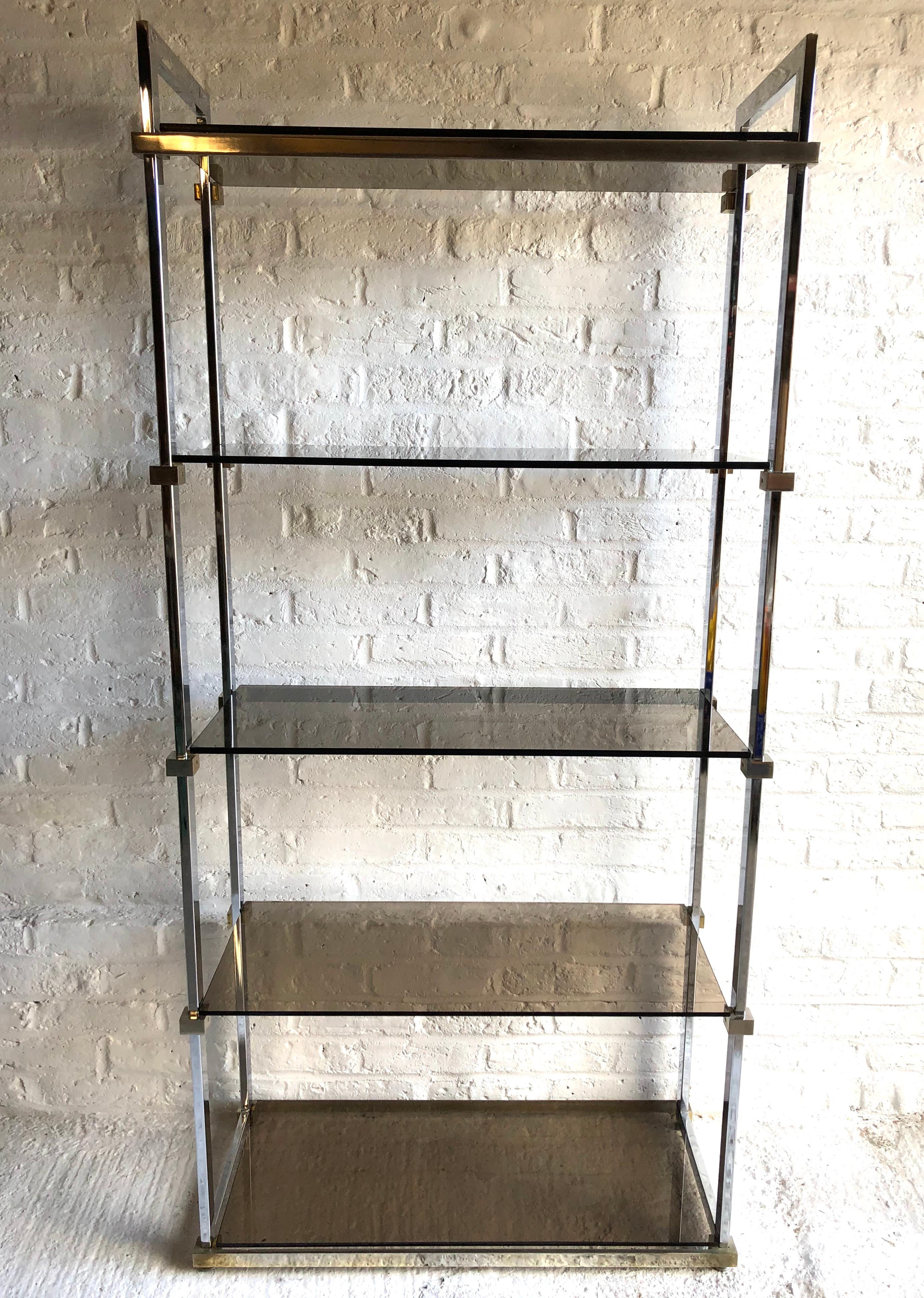 Mid-Century Modern Midcentury Chrome and Glass Shelving Unit Pieff, 1970s