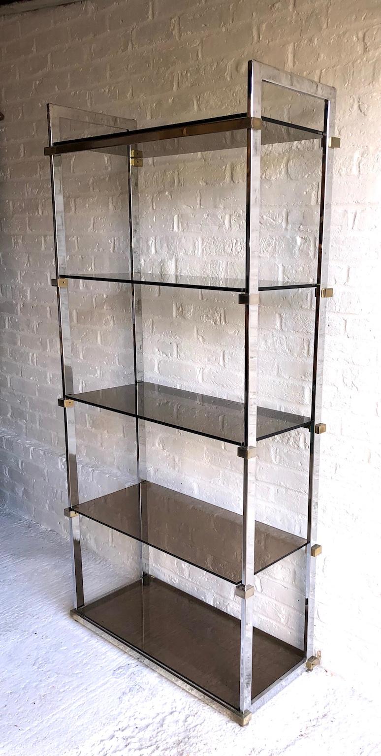 Midcentury Chrome and Glass Shelving Unit Pieff, 1970s 1