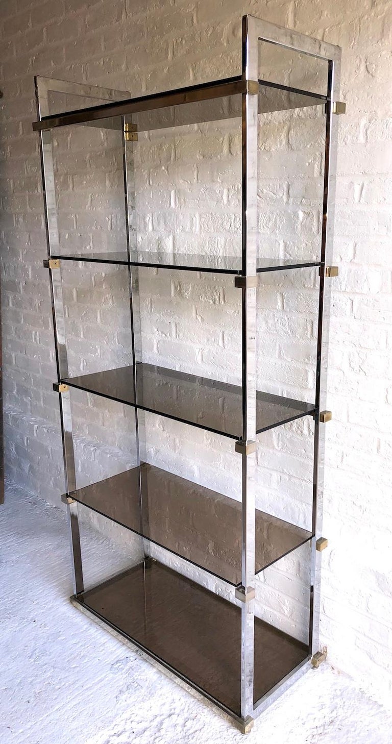 Midcentury Chrome and Glass Shelving Unit Pieff, 1970s at 1stDibs