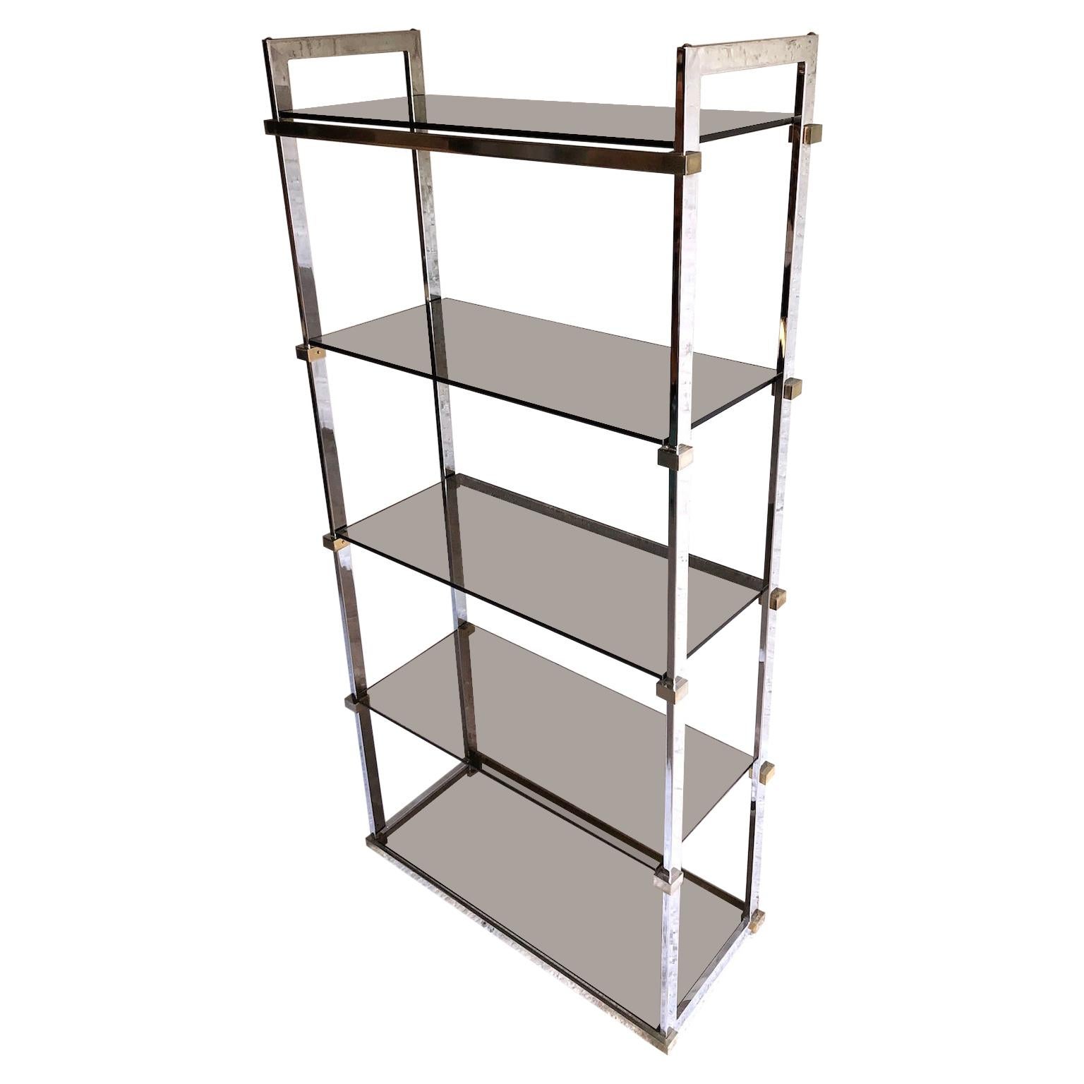 Midcentury Chrome and Glass Shelving Unit Pieff, 1970s