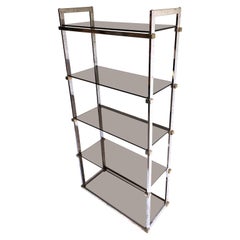 Vintage Midcentury Chrome and Glass Shelving Unit Pieff, 1970s