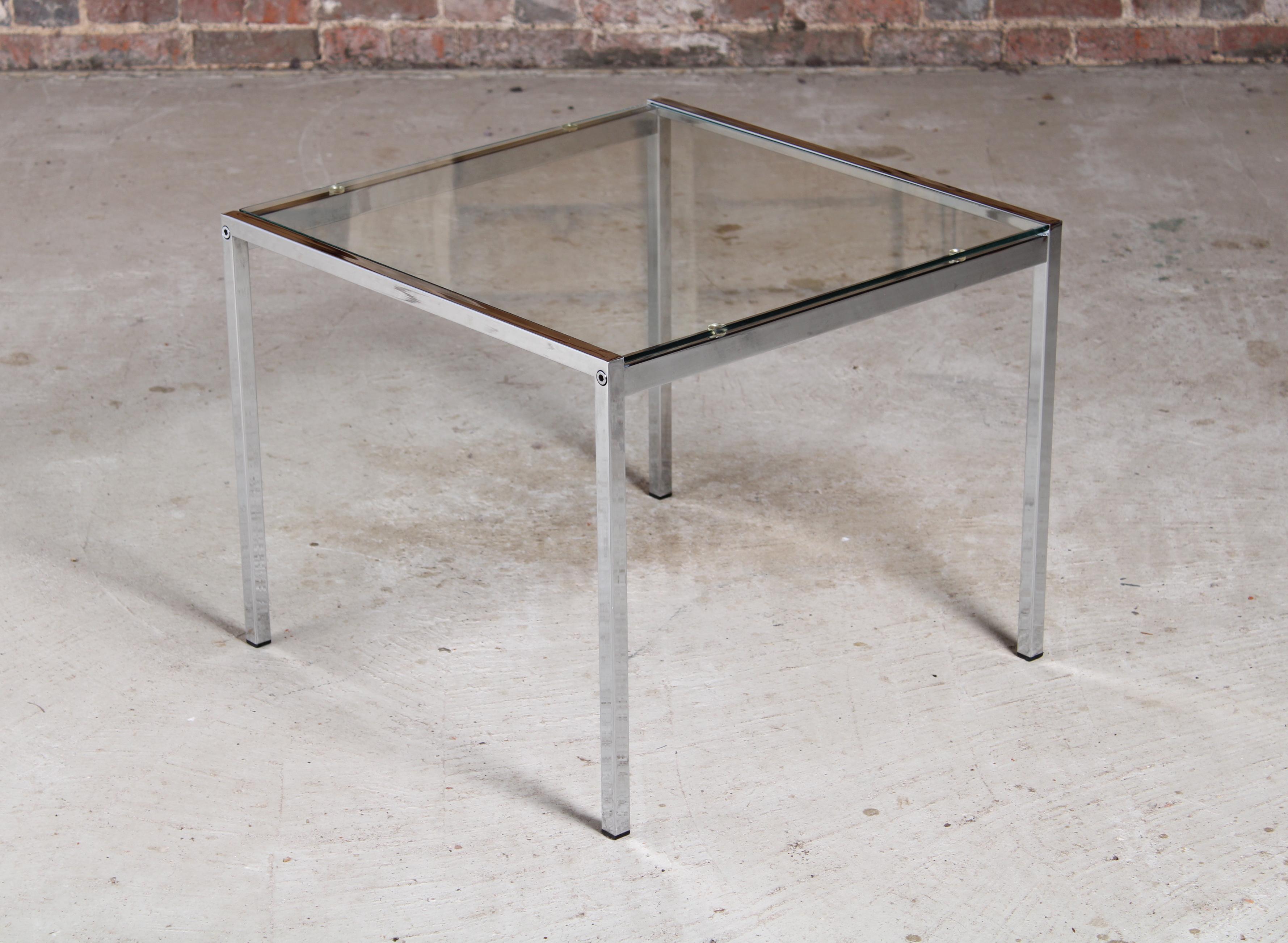 Mid Century chrome and glass square coffee table, circa 1970s. Excellent original condition.

Dimensions: 60 W x 60 D x 48 H cm

We offer international shipping, please contact us for a quote.