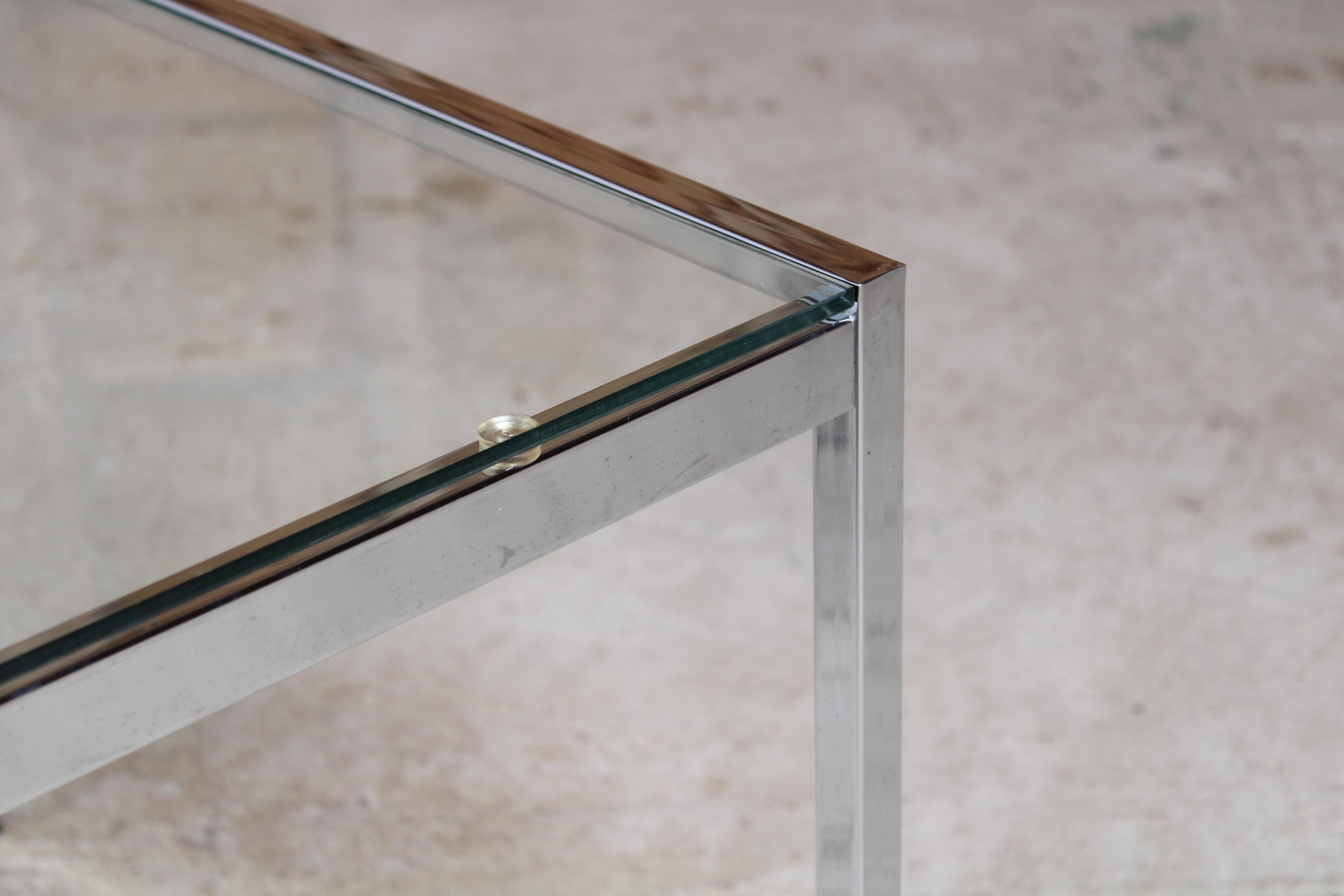 German Mid Century Chrome and Glass Square Coffee Table, circa 1970s