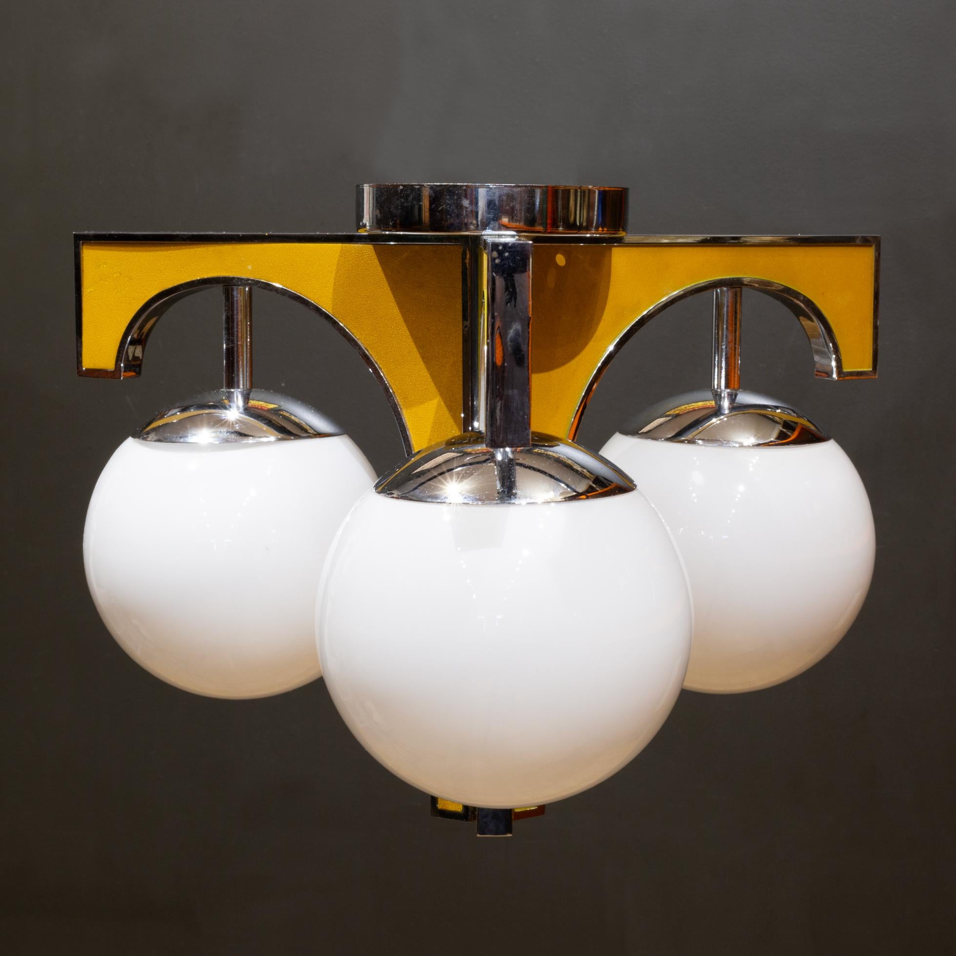 Americano Lampada da incasso in ceramica cromata e dorata di metà secolo, 1960 ca. in vendita