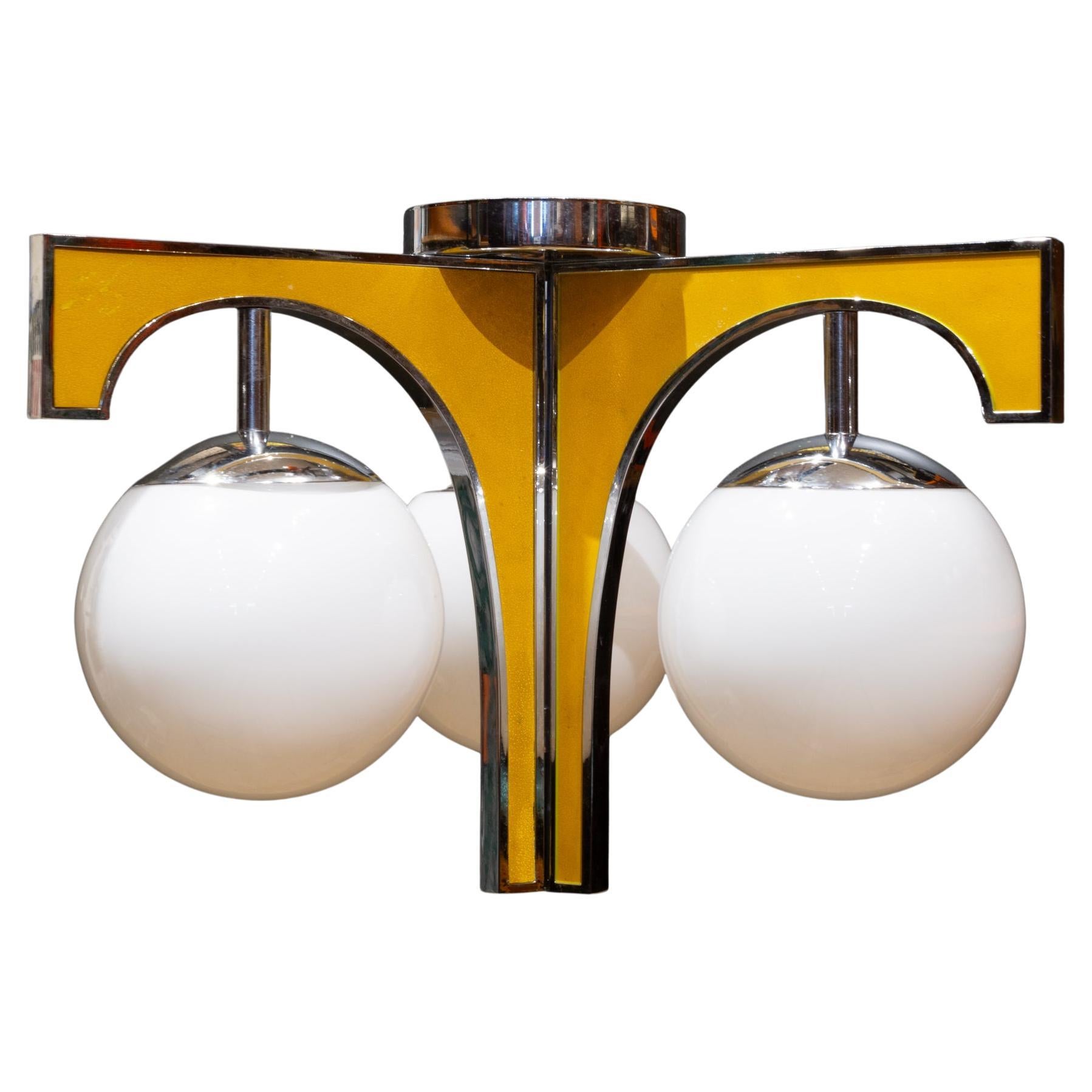 Lampada da incasso in ceramica cromata e dorata di metà secolo, 1960 ca. in vendita