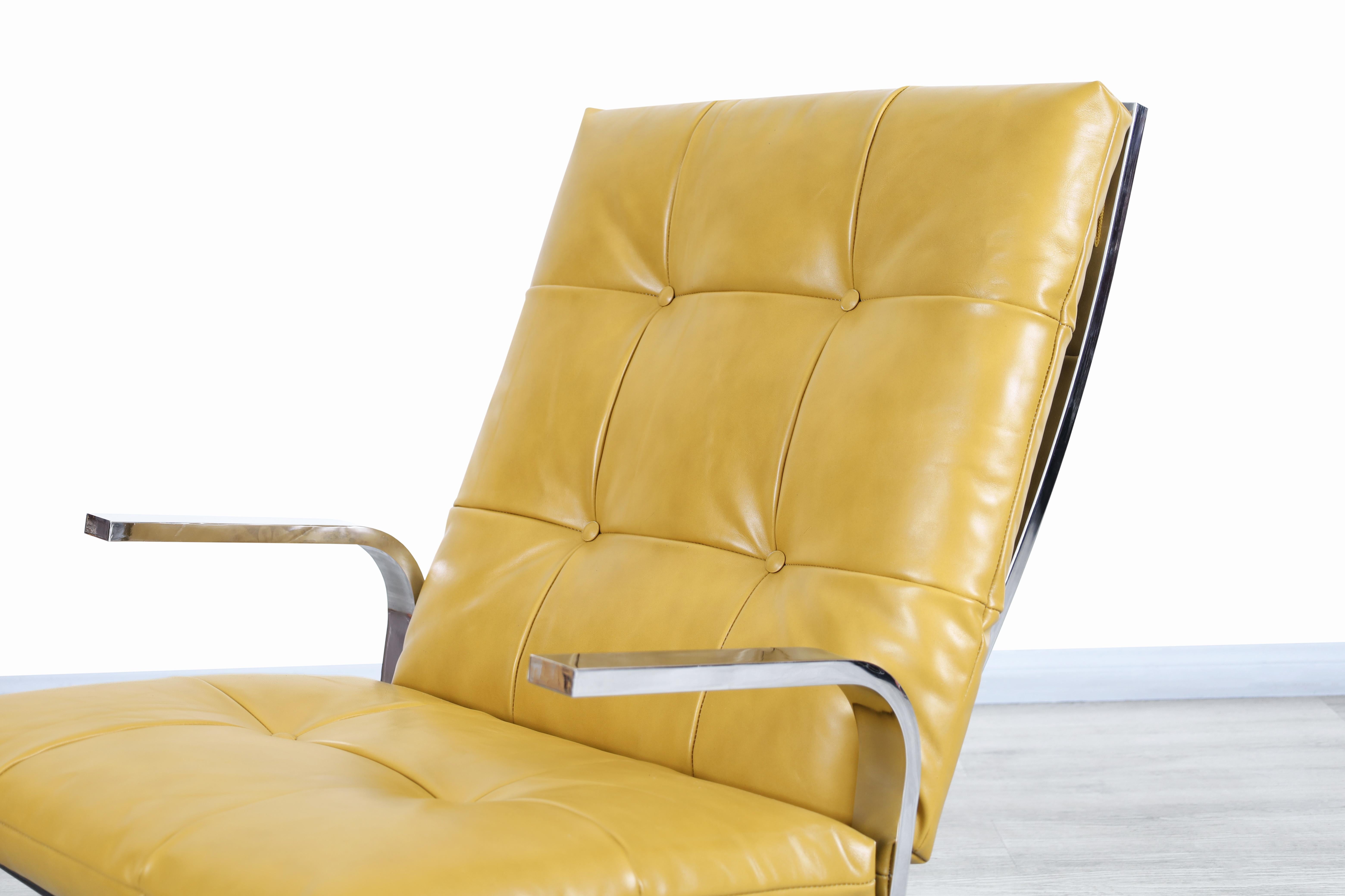 Late 20th Century Midcentury Chrome and Leather Lounge Chair and Ottoman For Sale