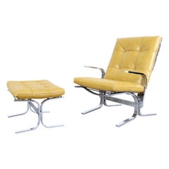 Loungesessel und Ottomane aus Chrom und Leder aus der Mitte des Jahrhunderts