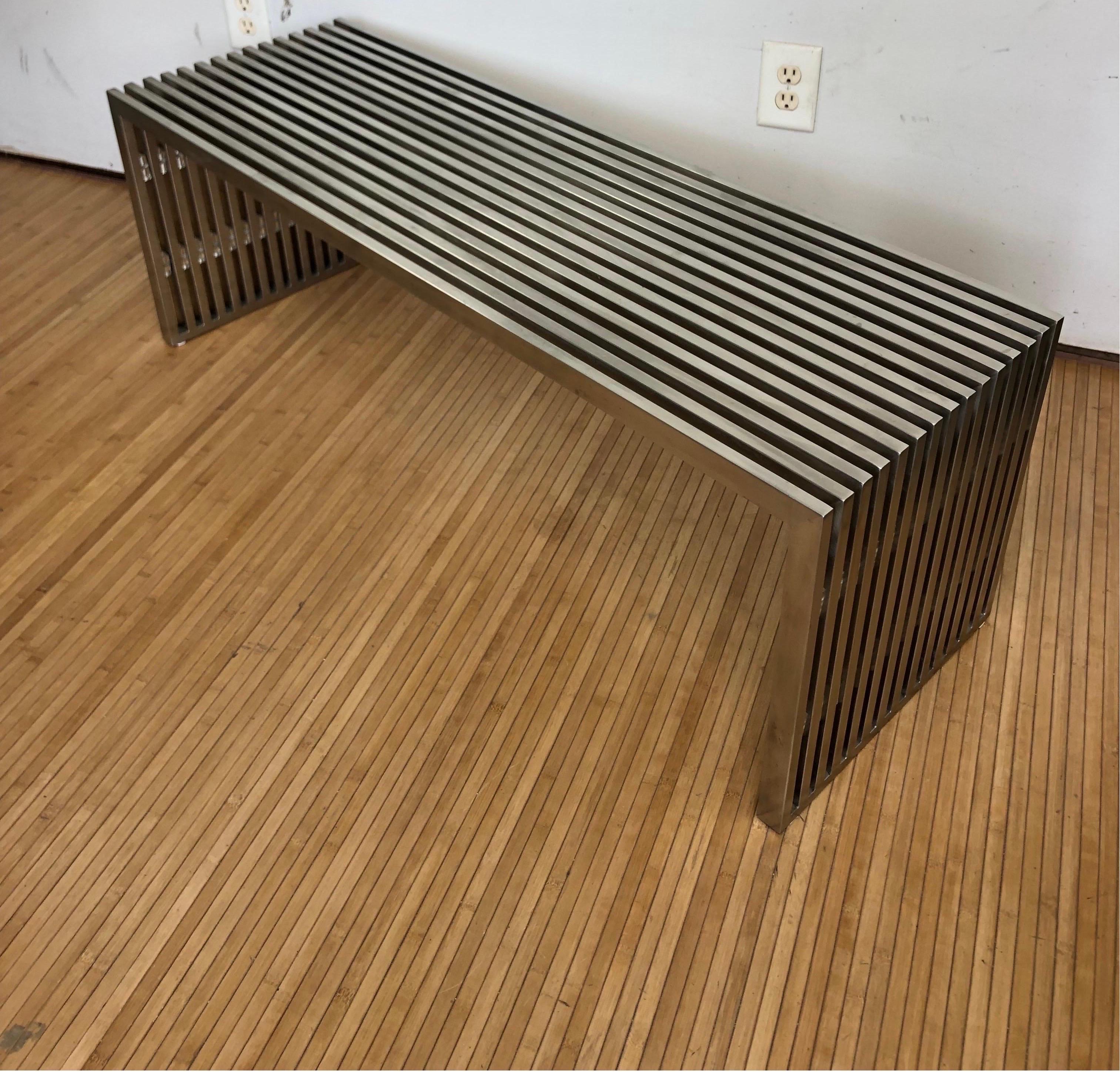 American Mid- Century Chrome and Lucite Slat Bench in the Style of Milo Baughman  For Sale