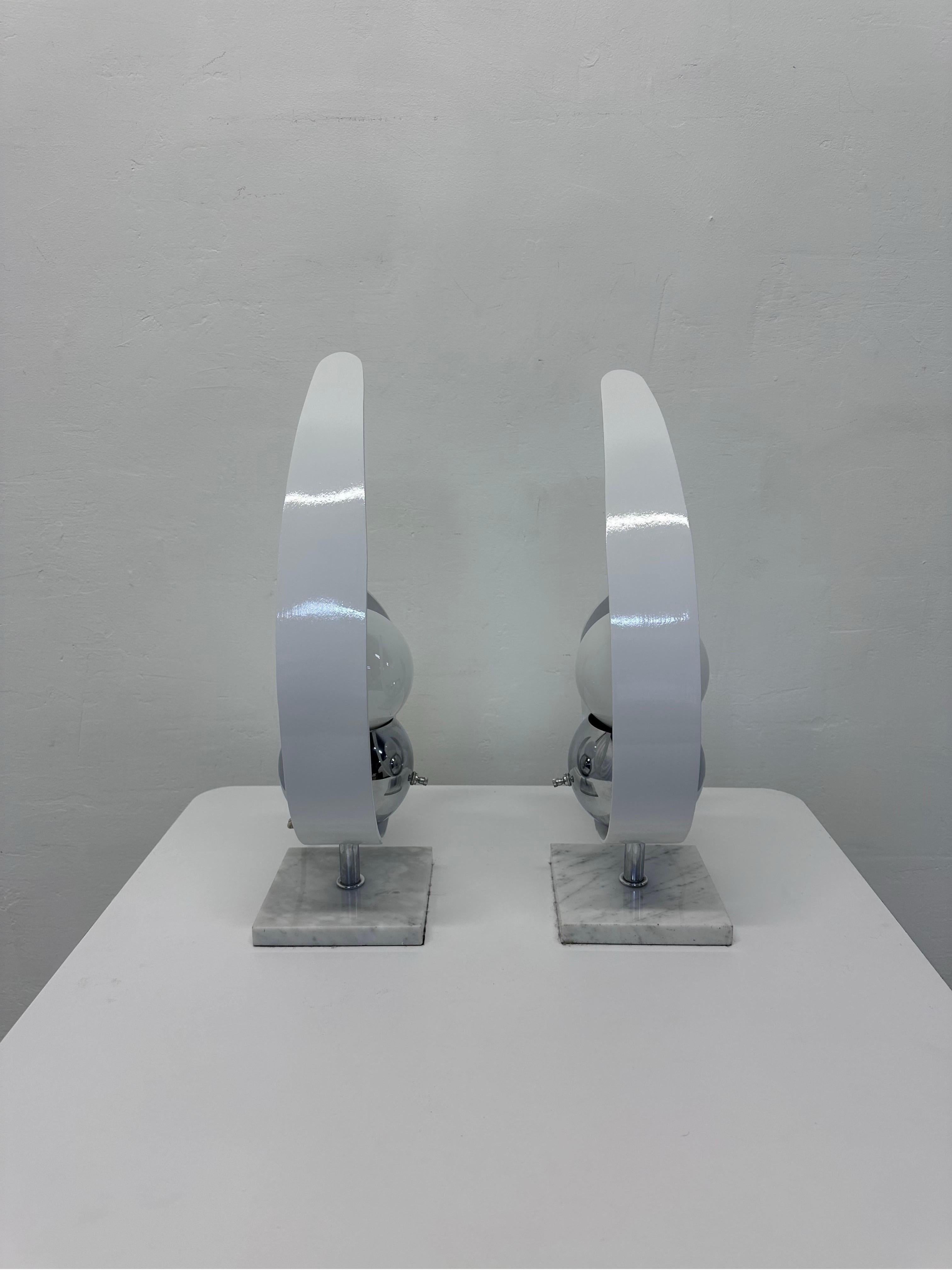 Unknown Mid-Century Chrome and Marble Table Lamps With Lacquered Wood Accent - a Pair For Sale