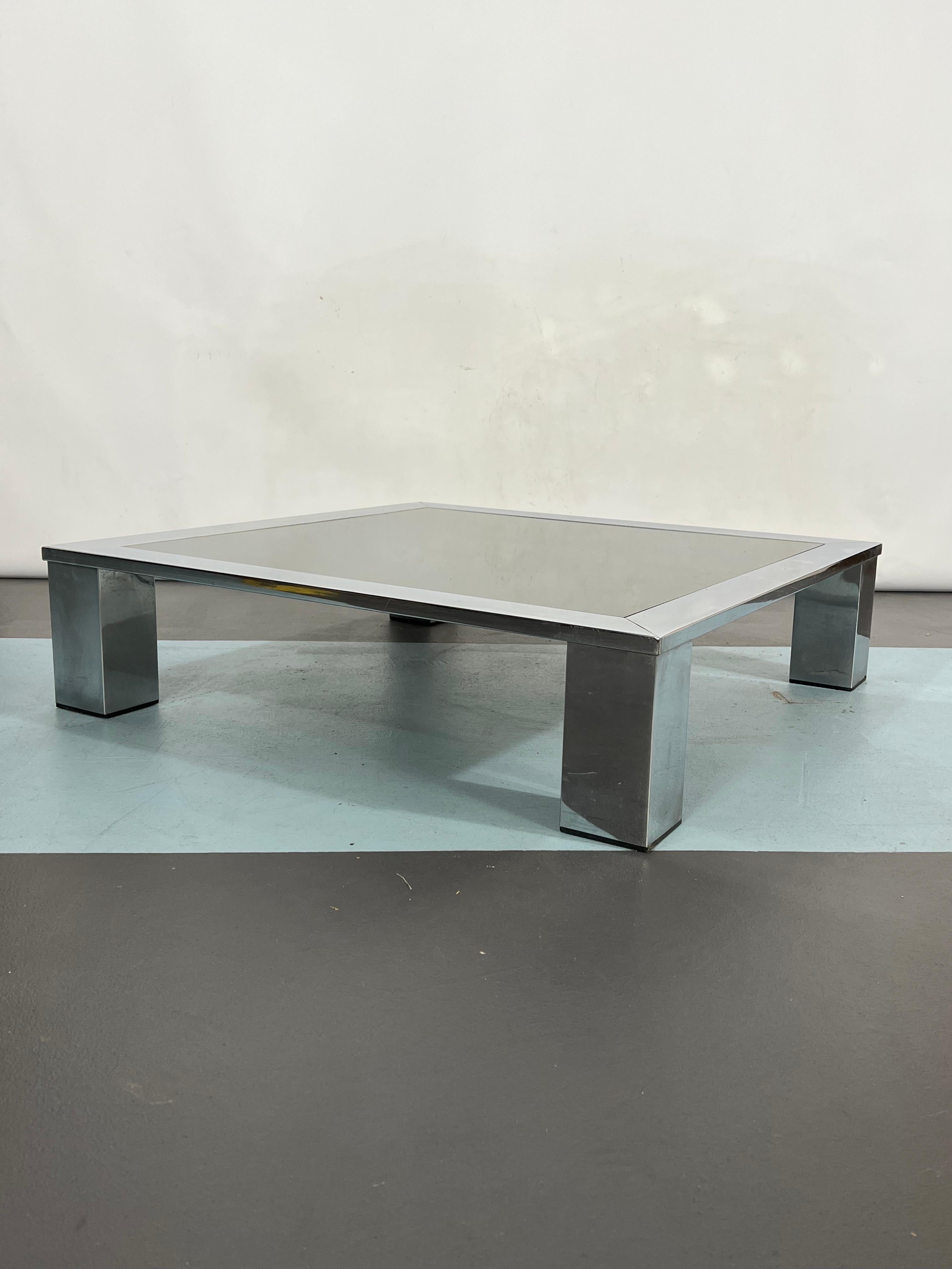 Mid-Century Chrome and Mirror Glass Side Table Attributed to Saporiti, Italy 70s For Sale 5
