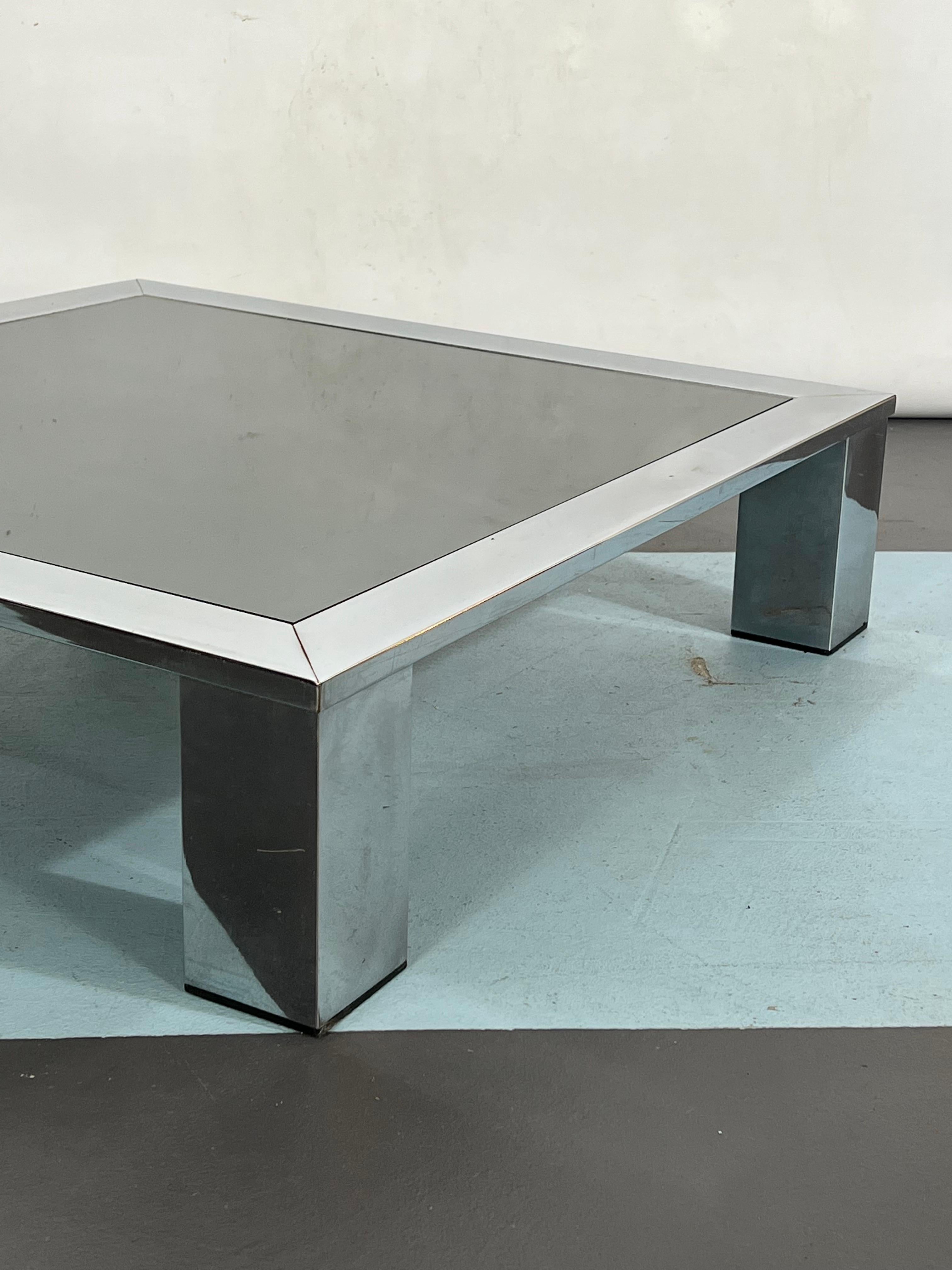 Mid-Century Chrome and Mirror Glass Side Table Attributed to Saporiti, Italy 70s For Sale 2