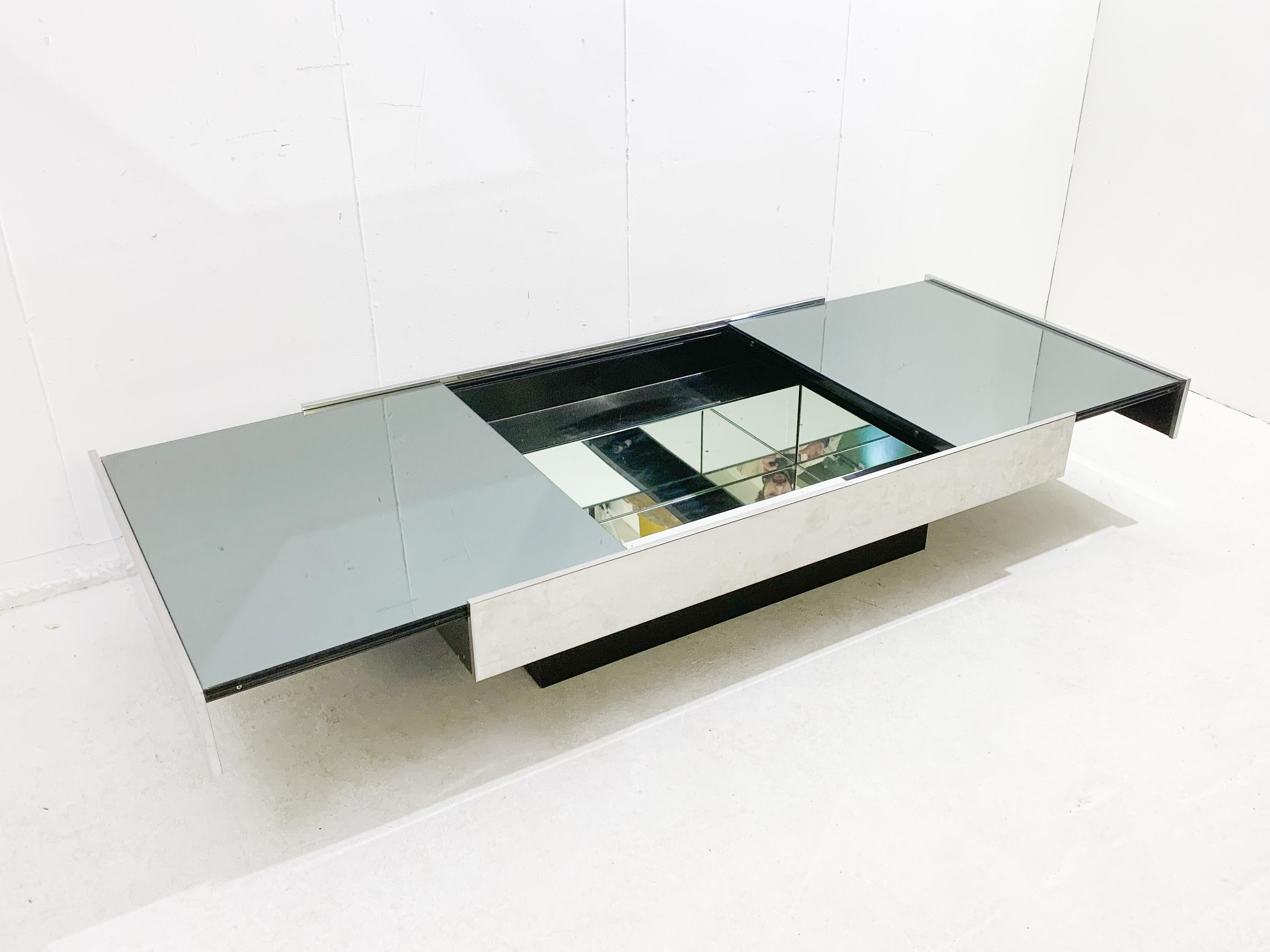 Mid-century chrome and mirror sliding bar coffee table by Willy Rizzo - Italy 4