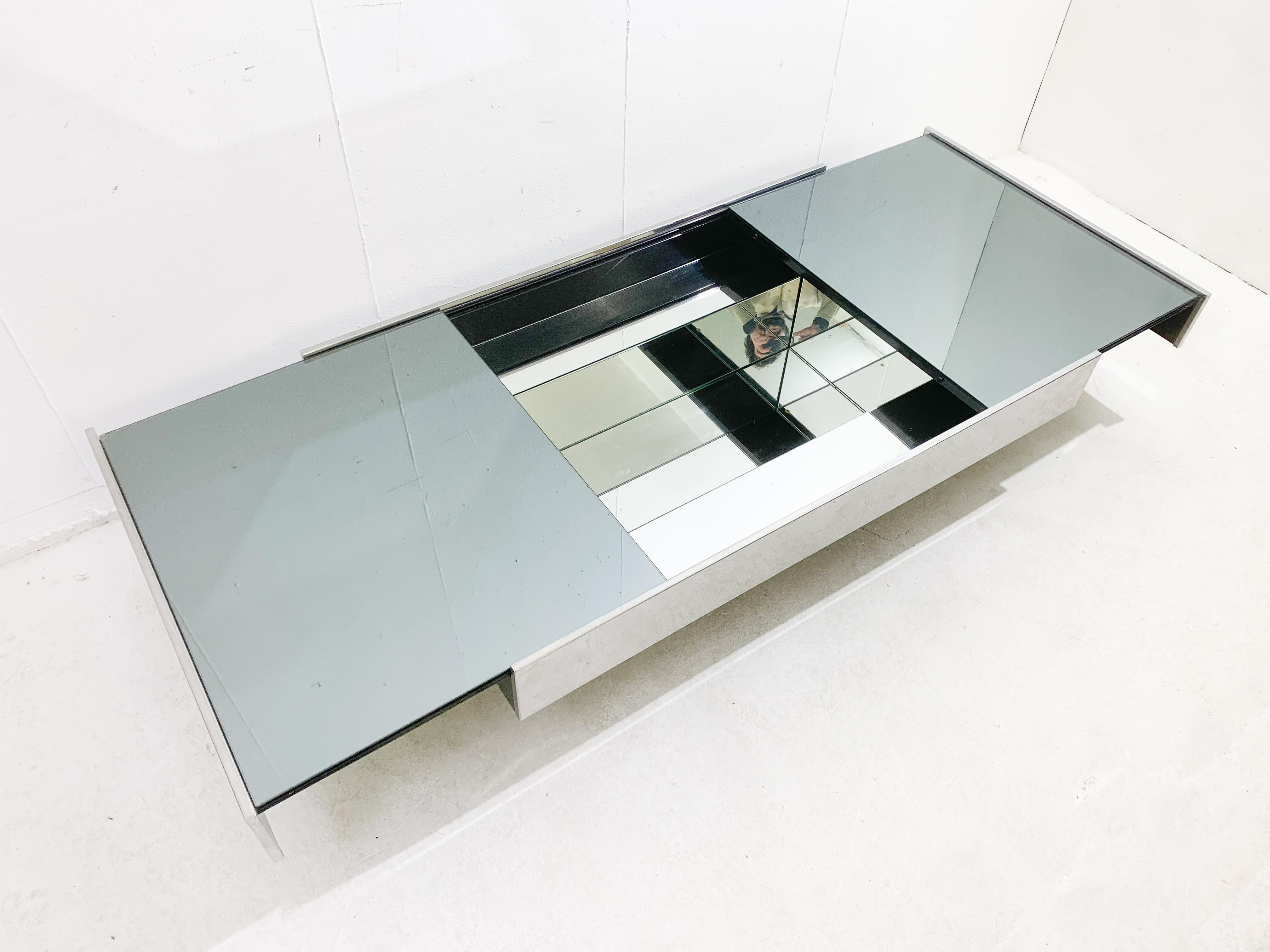 Mid-century chrome and mirror sliding bar coffee table by Willy Rizzo - Italy 5