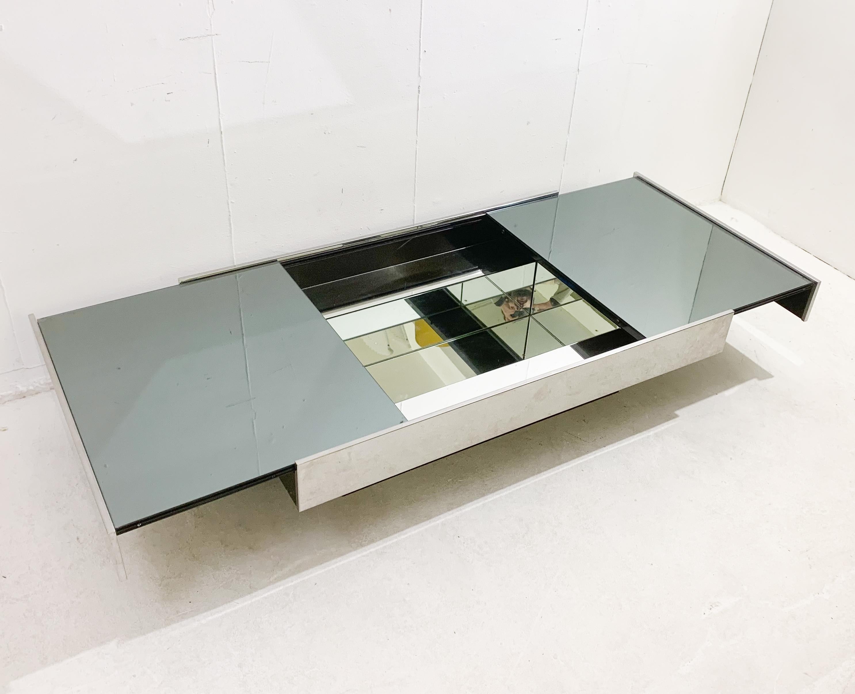 Mid-century chrome and mirror sliding bar coffee table by Willy Rizzo - Italy 7