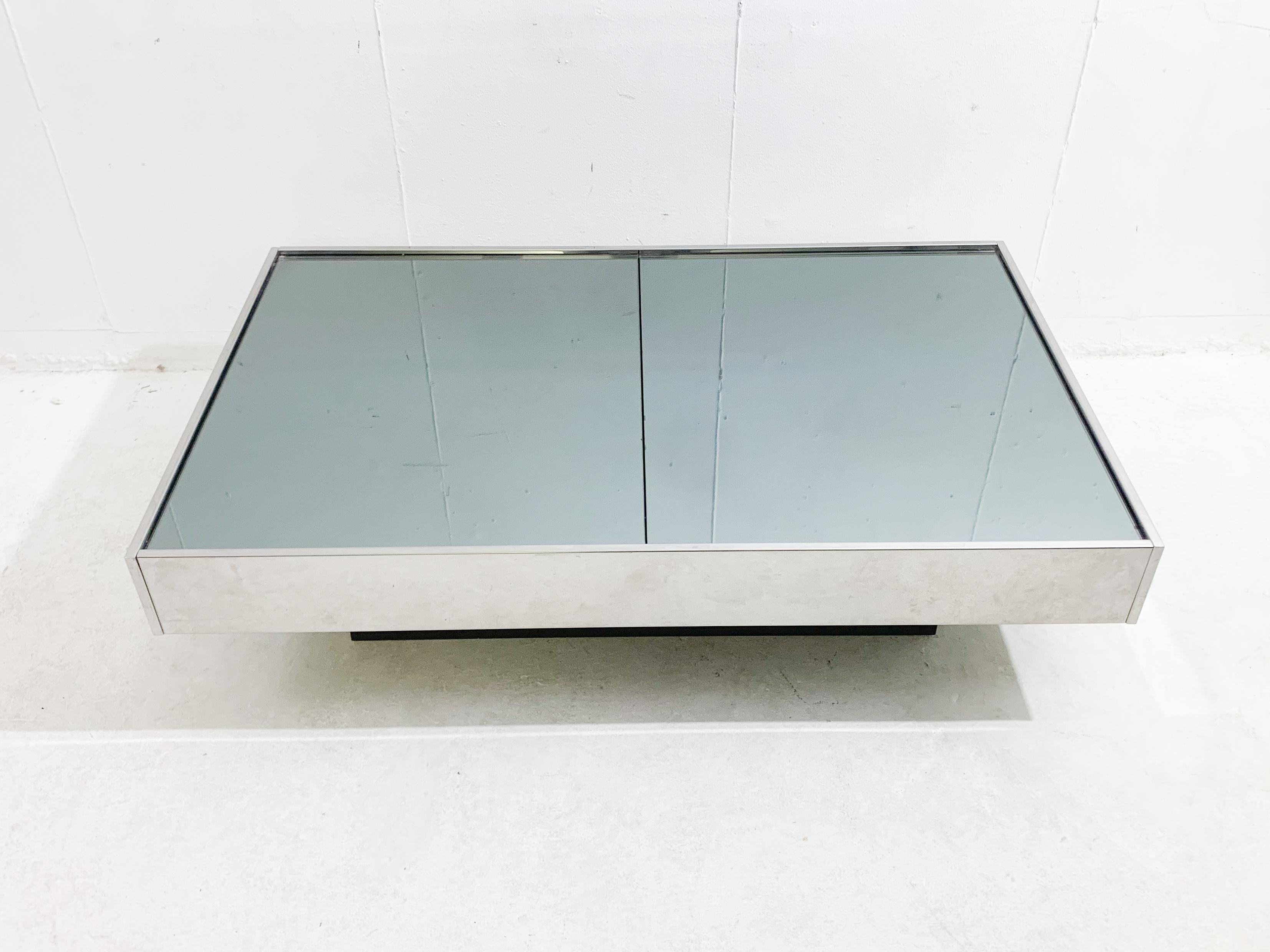 Mid-century chrome and mirror sliding bar coffee table by Willy Rizzo - Italy 1970s