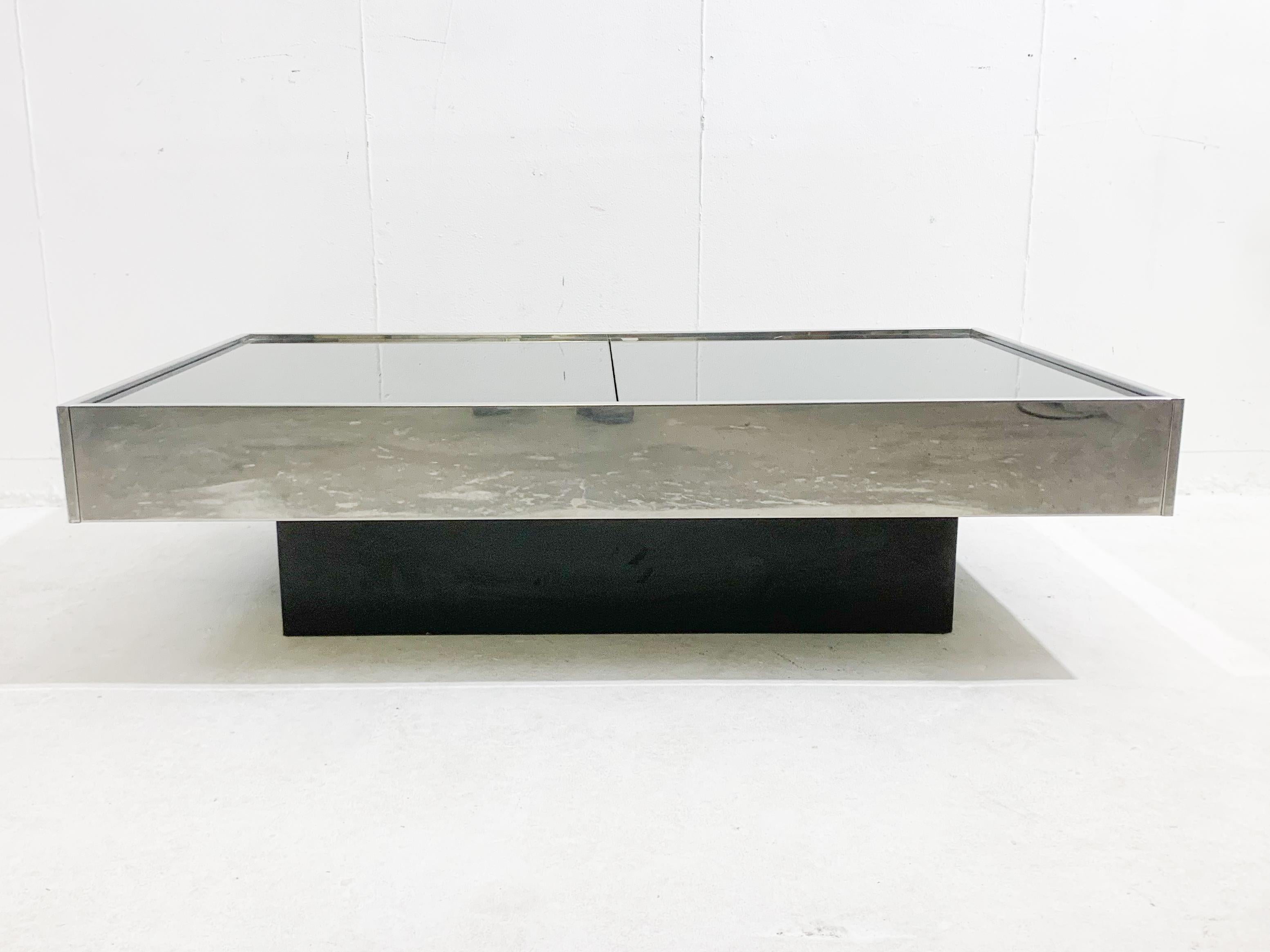 Italian Mid-century chrome and mirror sliding bar coffee table by Willy Rizzo - Italy