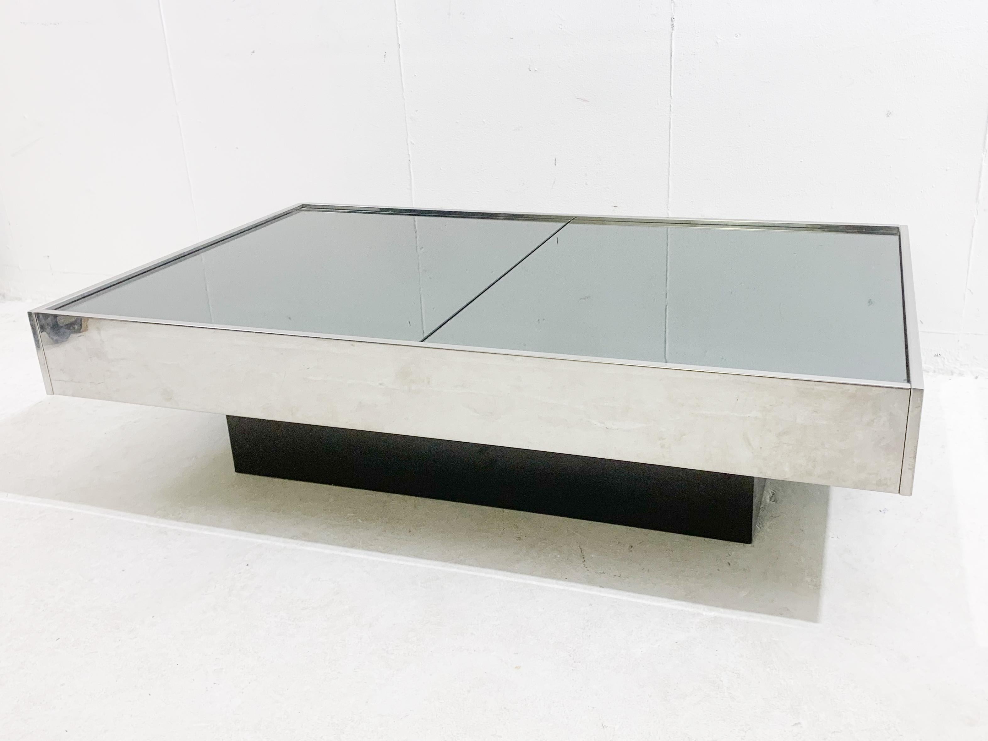 Mirror Mid-century chrome and mirror sliding bar coffee table by Willy Rizzo - Italy