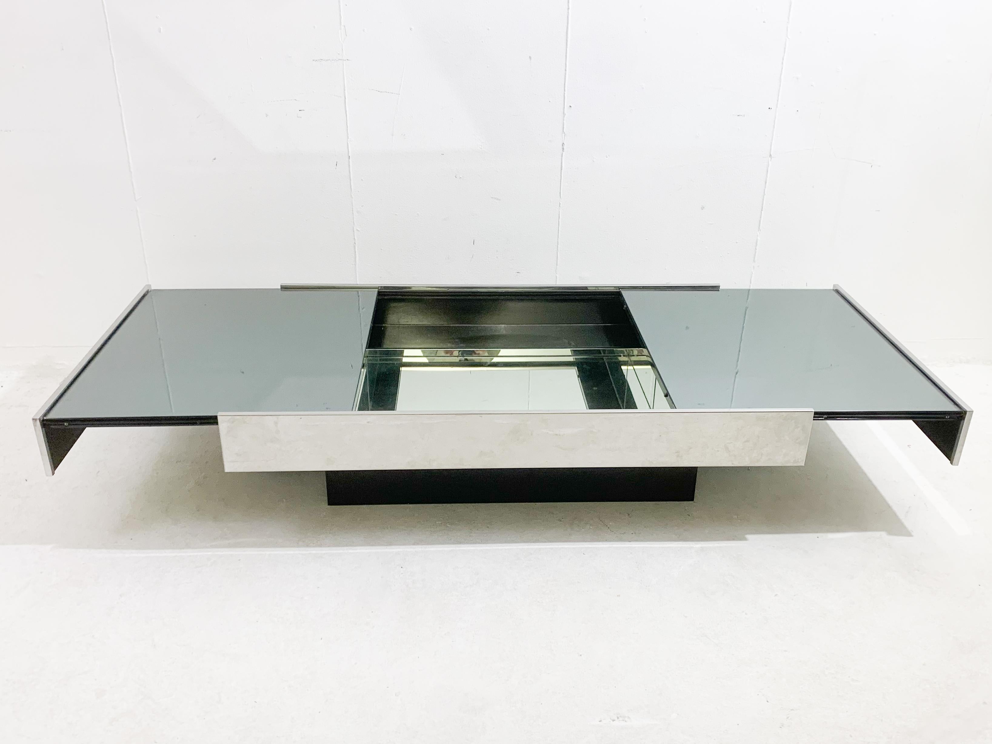 Mid-century chrome and mirror sliding bar coffee table by Willy Rizzo - Italy 3
