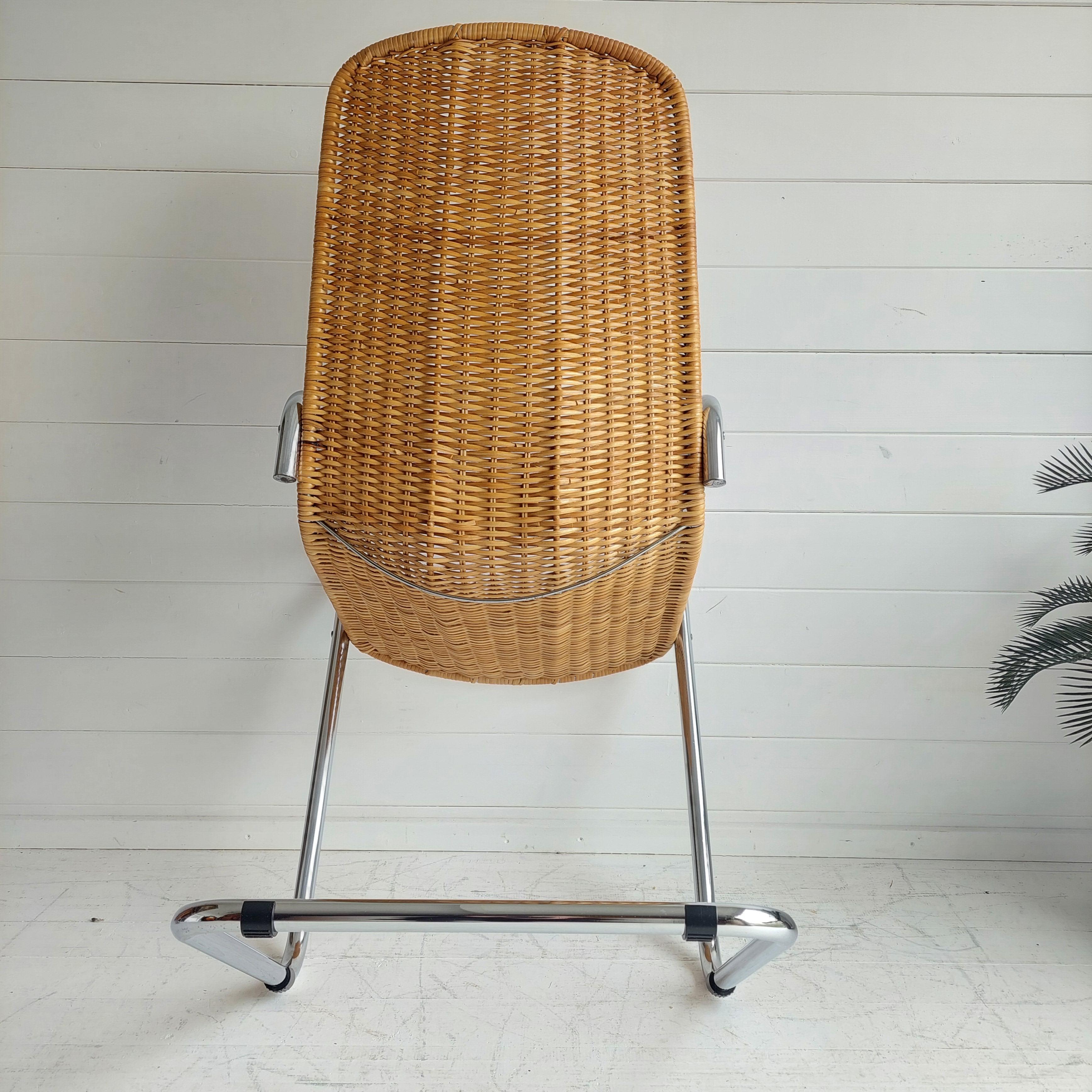 Mid Century Chrome and Rattan Chair Cantilever Breuer MR20 Style Wicker, 1970s 13