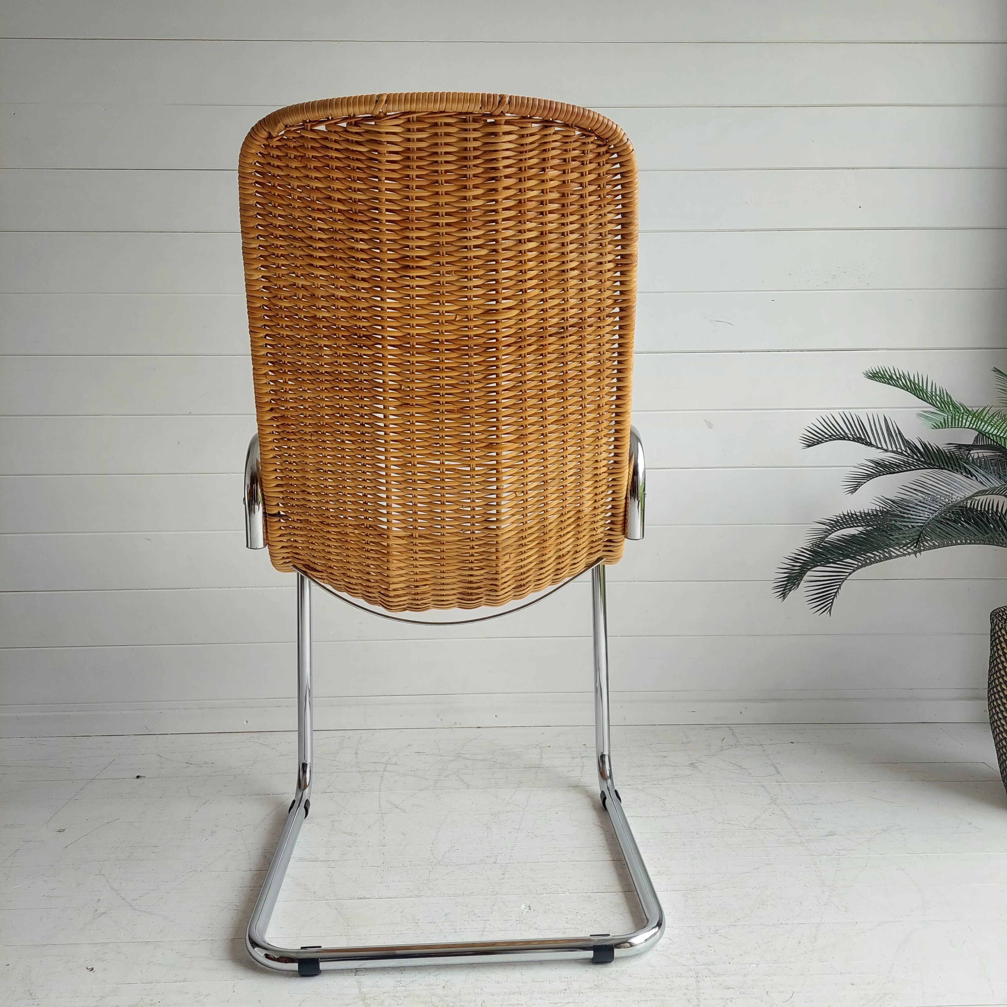 Mid-Century Modern Mid Century Chrome and Rattan Chair Cantilever Breuer MR20 Style Wicker, 1970s
