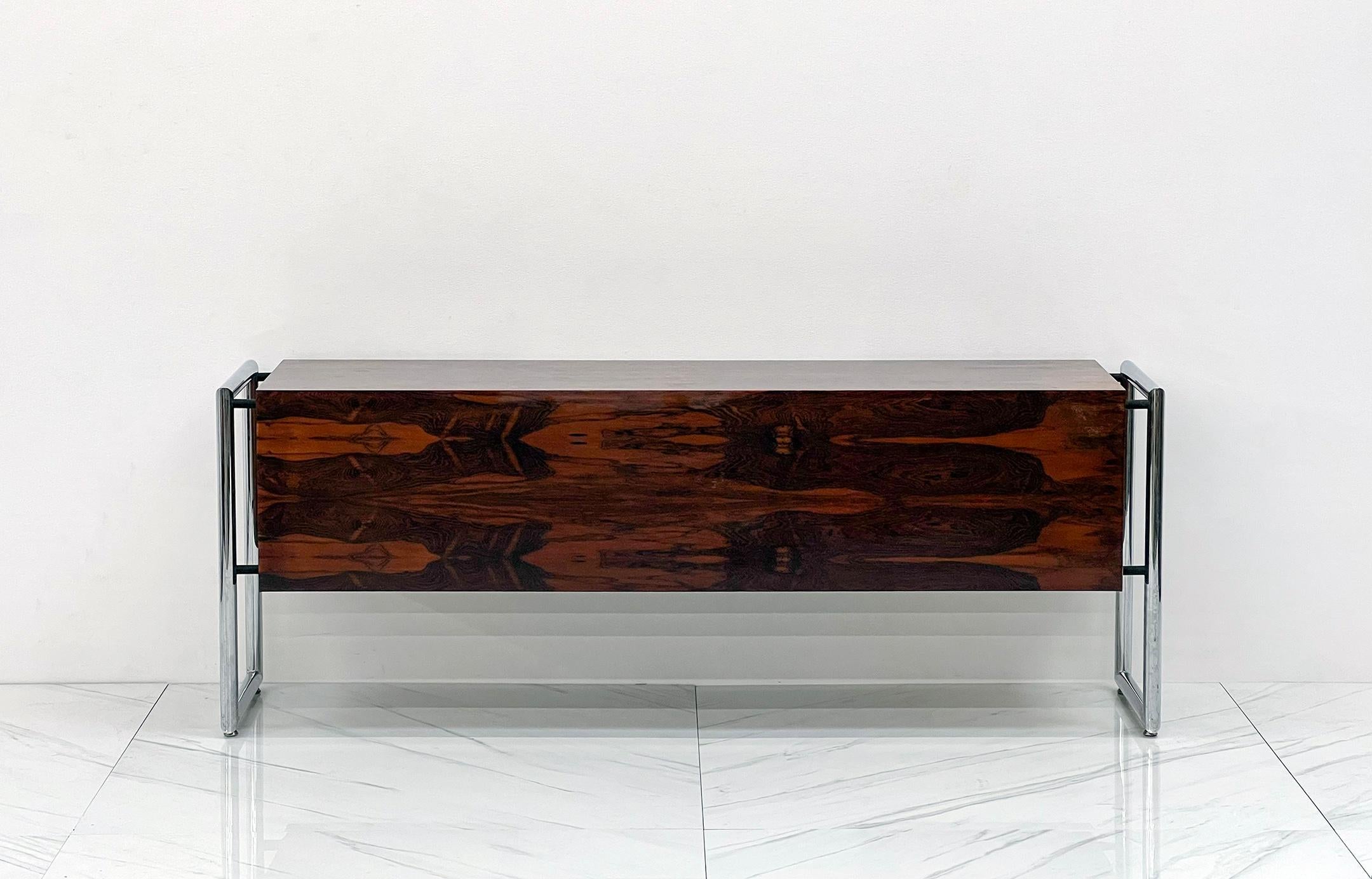 Mid Century Chrome and Rosewood Wrapped Desk by Scandiline Furniture, 1970's 5