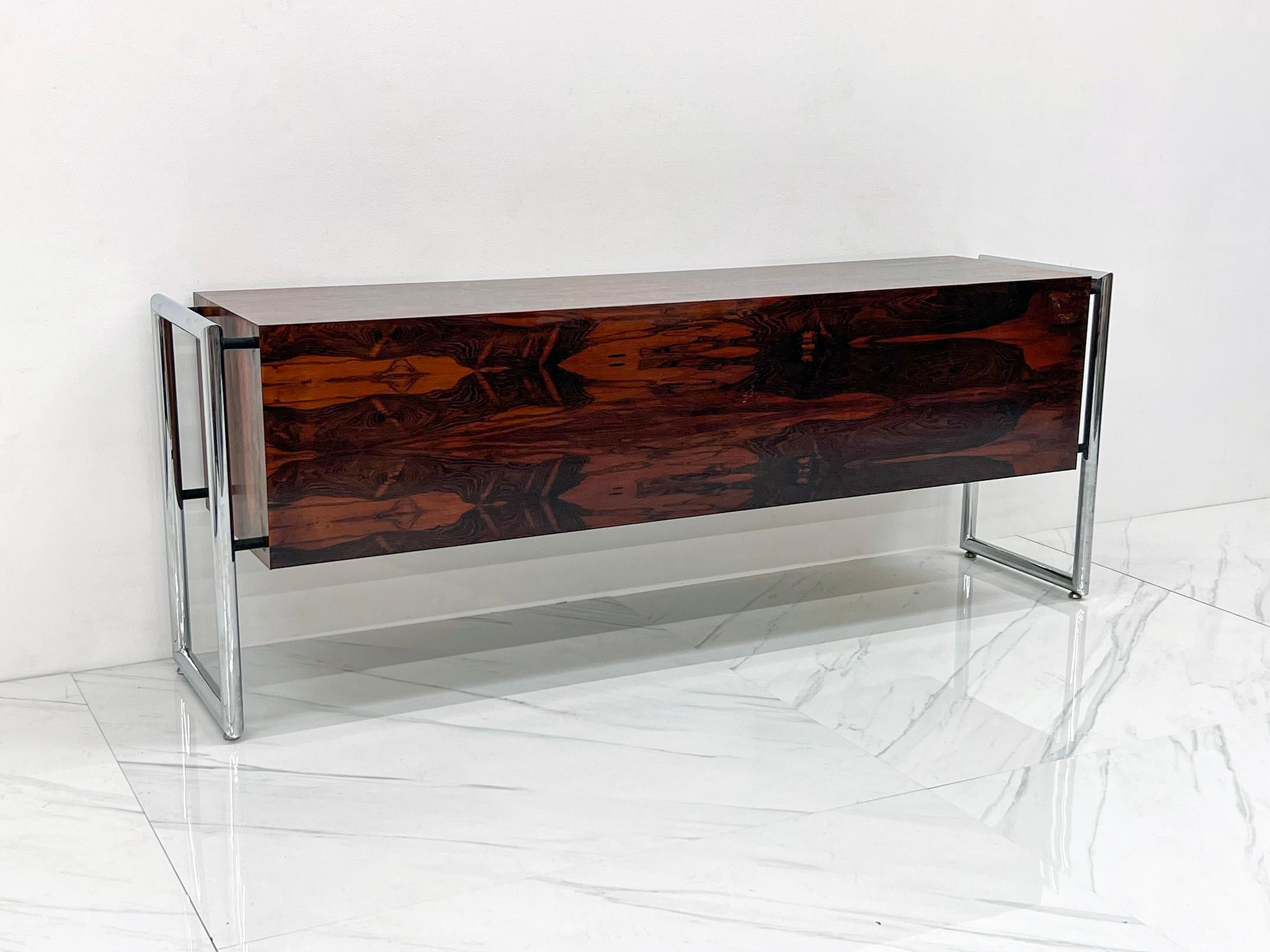 Mid-Century Modern Mid Century Chrome and Rosewood Wrapped Desk by Scandiline Furniture, 1970's