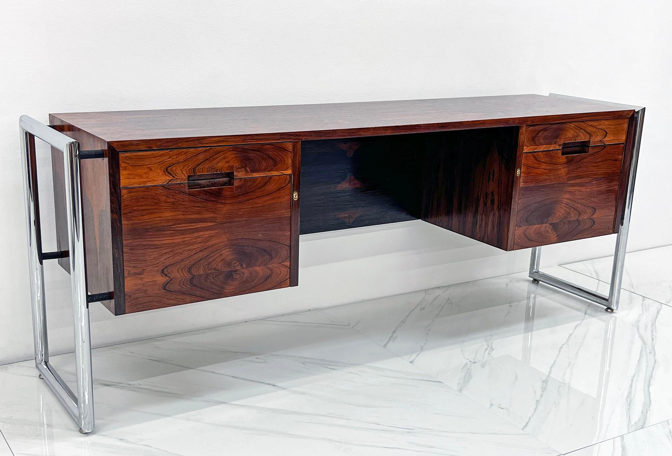 Late 20th Century Mid Century Chrome and Rosewood Wrapped Desk by Scandiline Furniture, 1970's