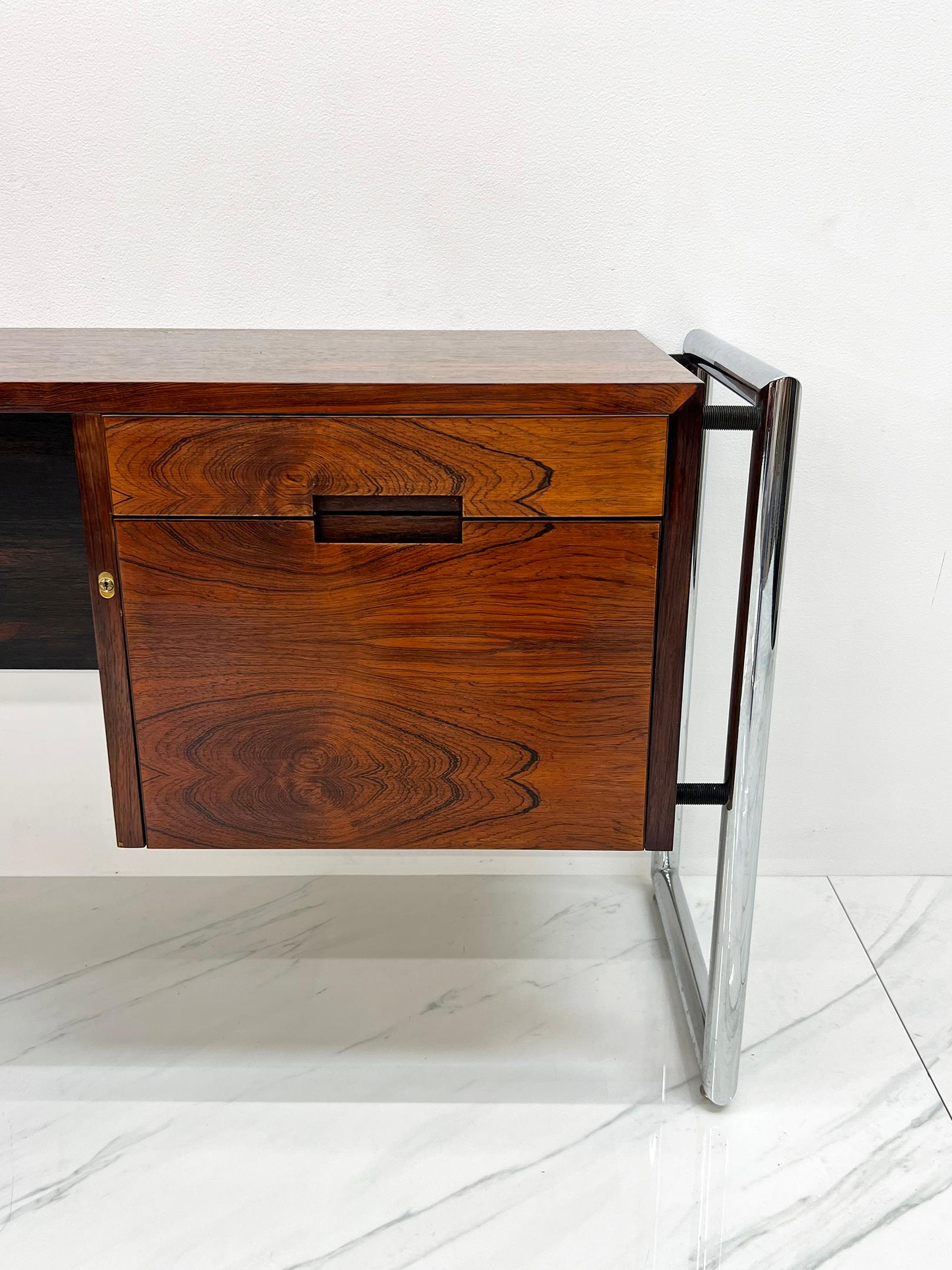 Mid Century Chrome and Rosewood Wrapped Desk by Scandiline Furniture, 1970's 3
