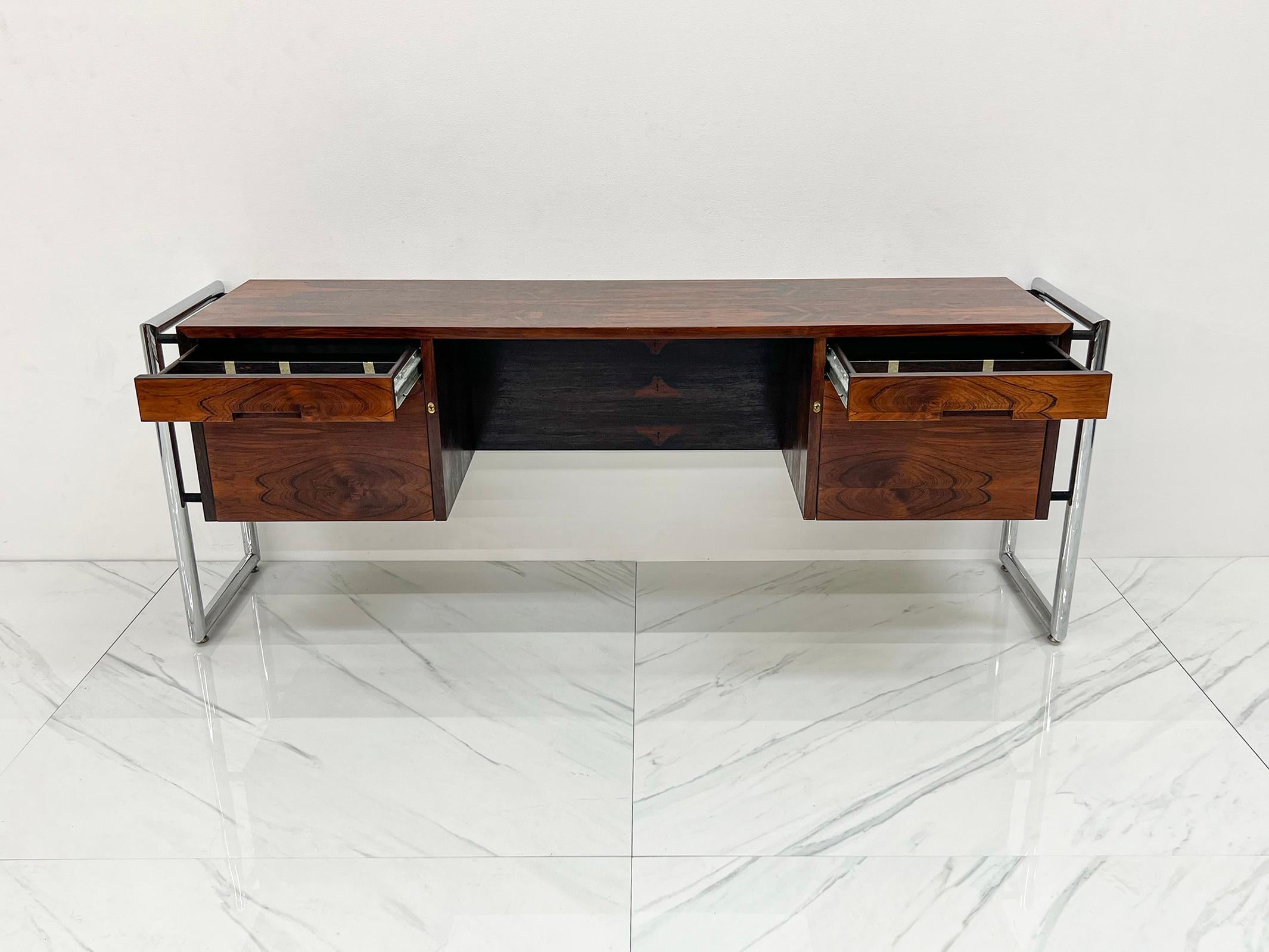 Mid Century Chrome and Rosewood Wrapped Desk by Scandiline Furniture, 1970's 4
