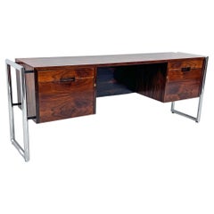 Mid Century Chrome and Rosewood Wrapped Desk by Scandiline Furniture, 1970's