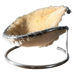 Mid century chrome and sheepskin swirl statement chair, circa 1969