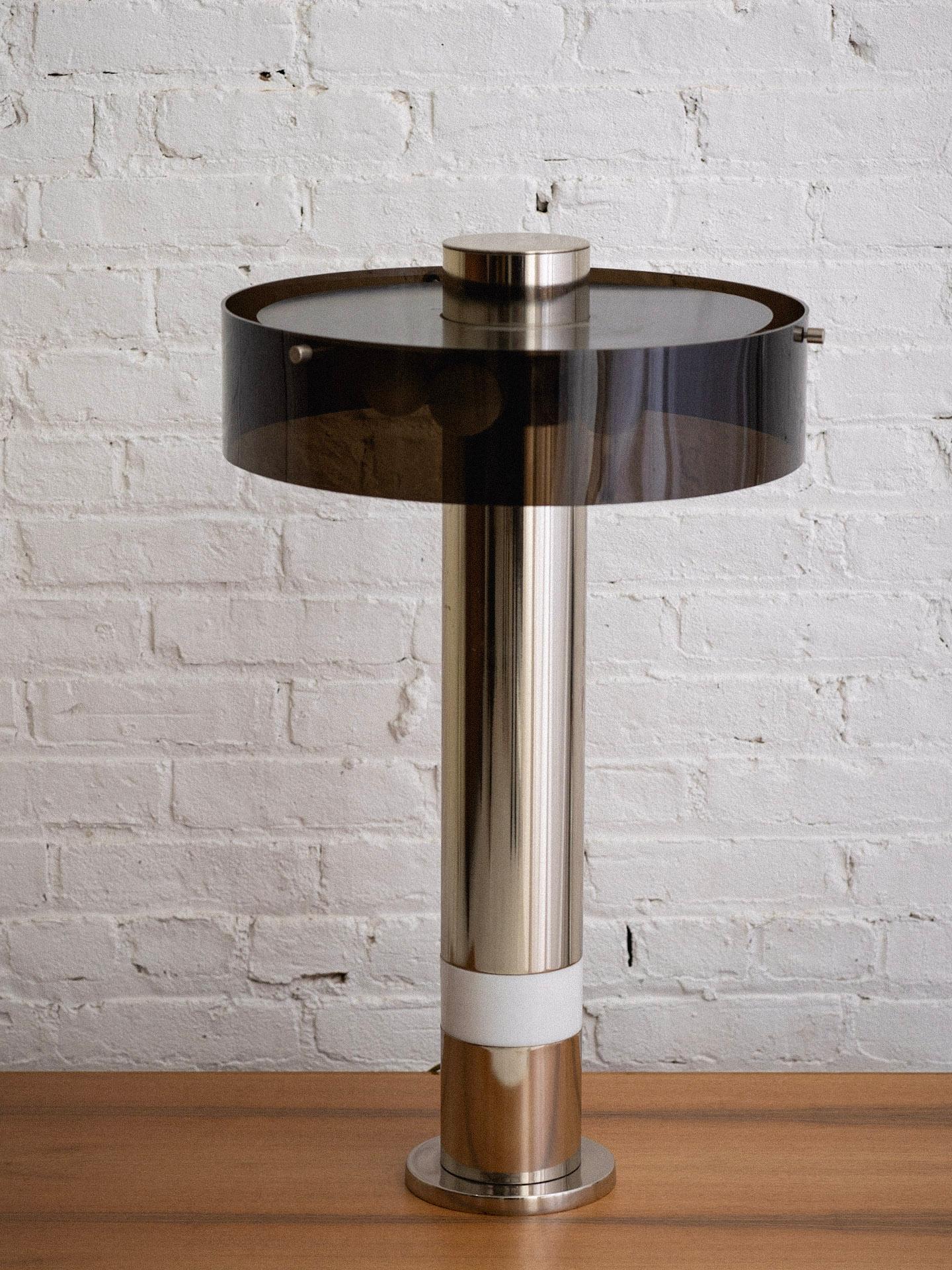 Space Age Midcentury Chrome and Smoke Acrylic Table Lamp For Sale