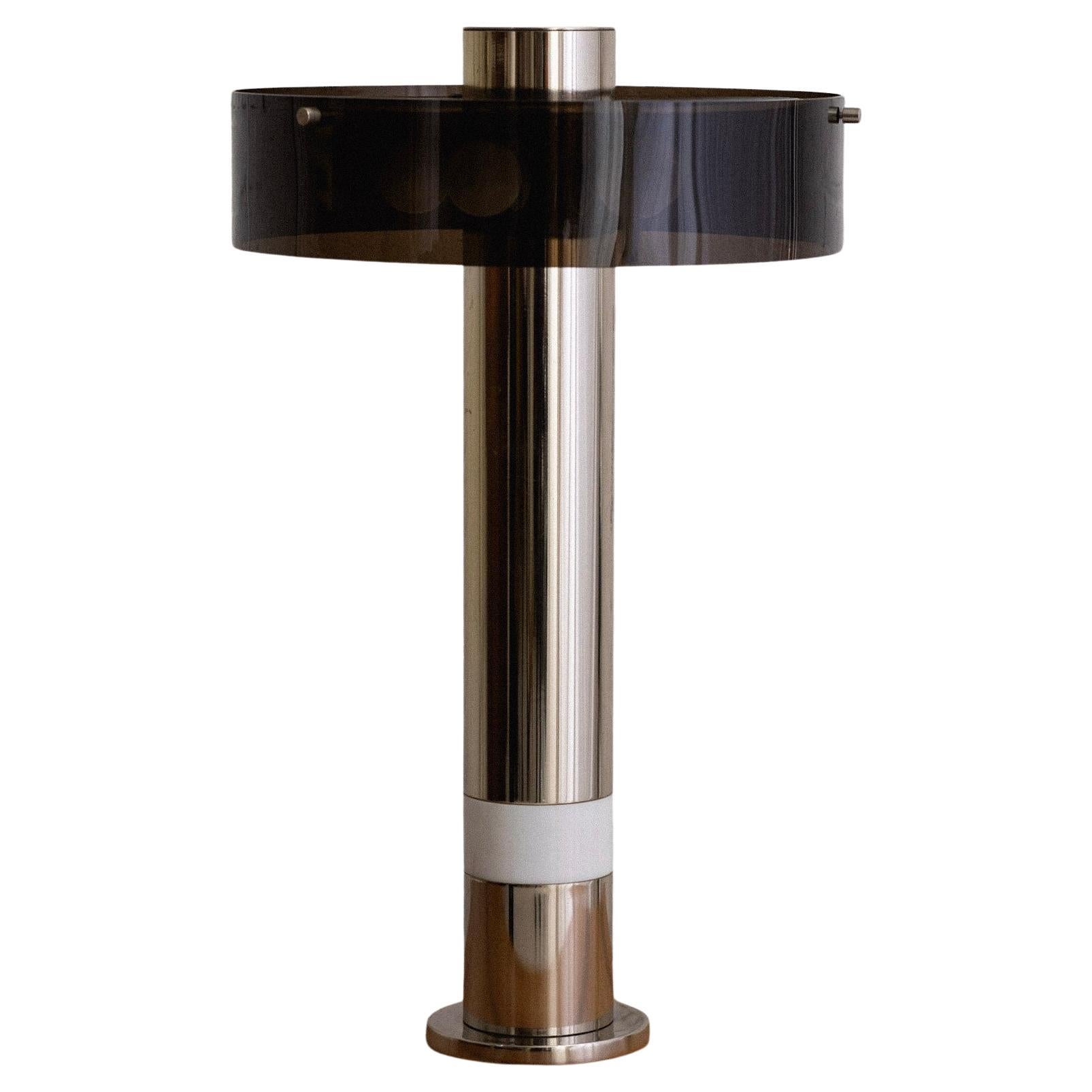 Midcentury Chrome and Smoke Acrylic Table Lamp For Sale