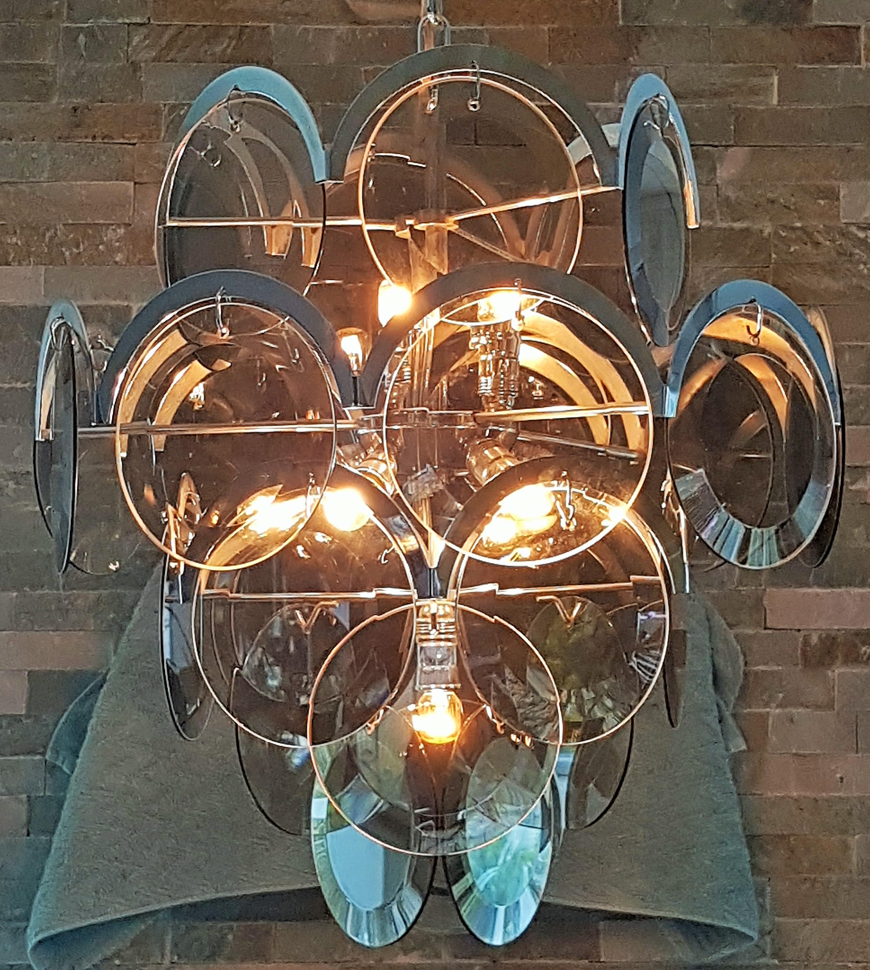 Mid-Century Chrome and Smoked Glass Chandelier by Vistosi, Italy, 1960s For Sale 9