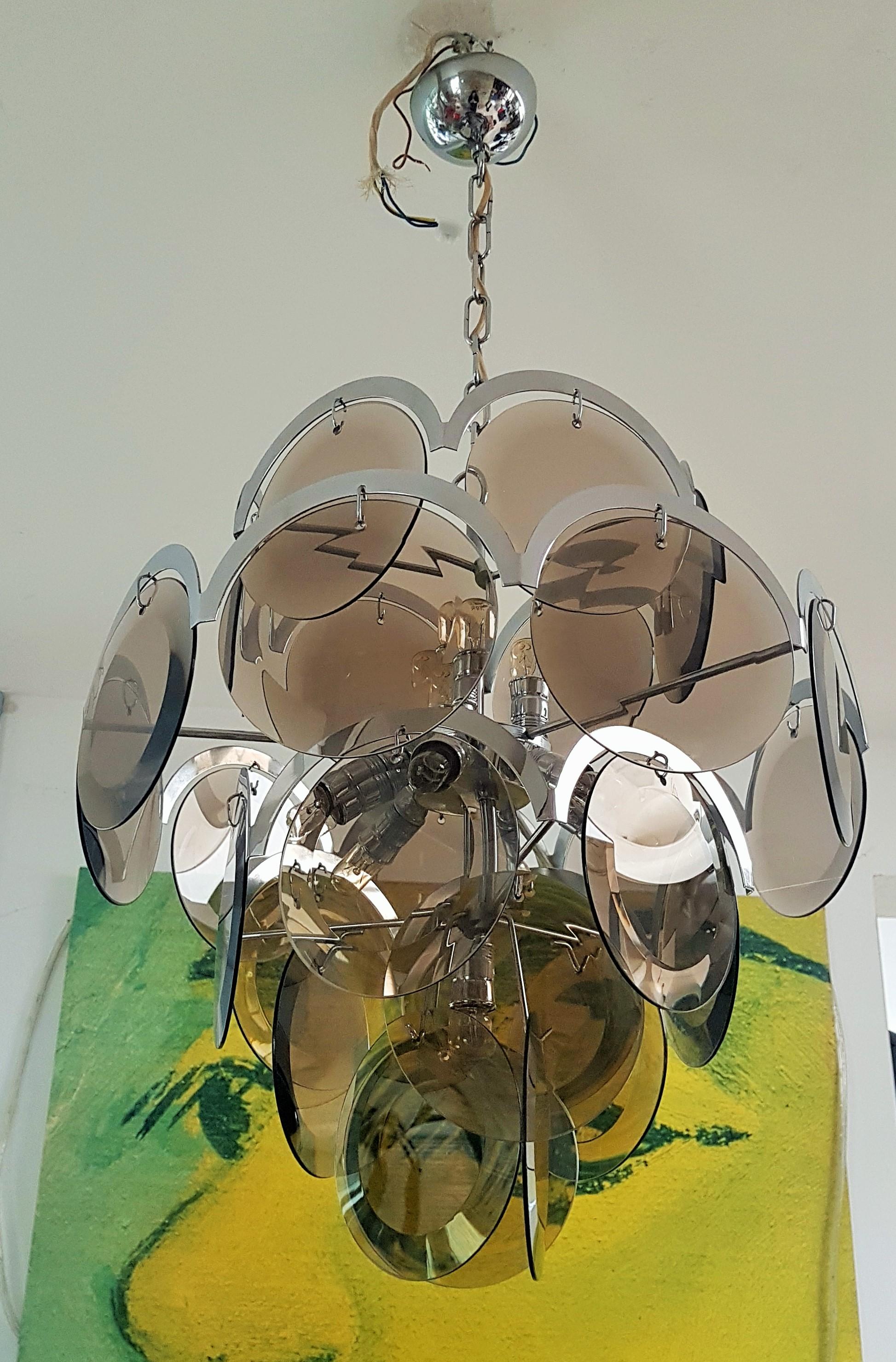 Mid-Century Chrome and Smoked Glass Chandelier by Vistosi, Italy, 1960s For Sale 10