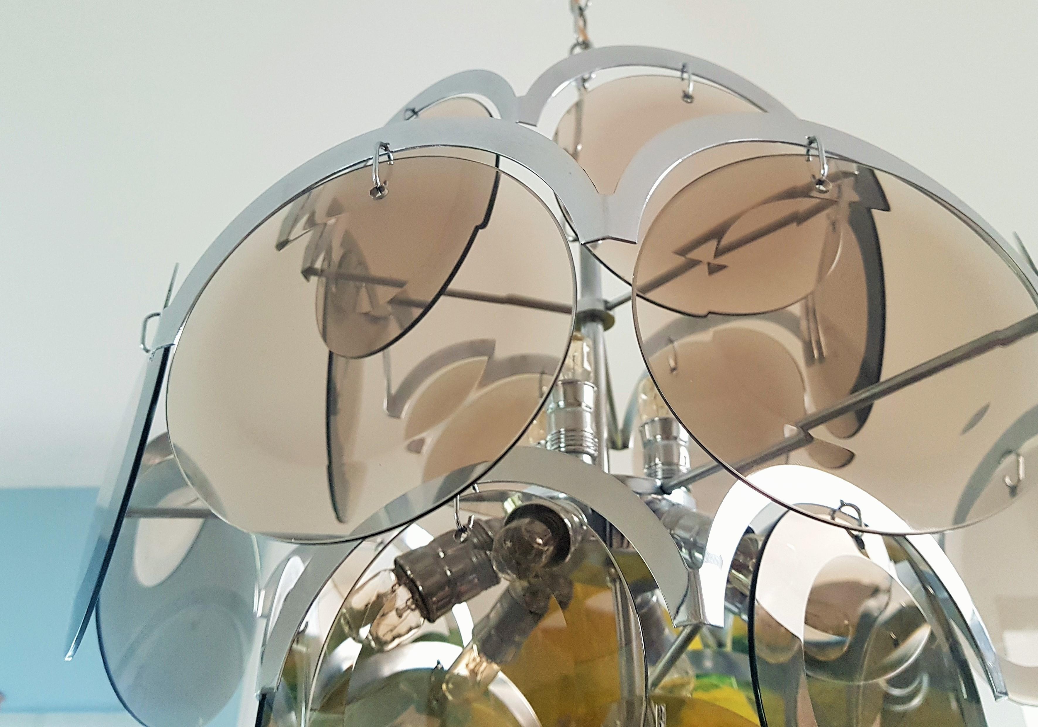 Kronleuchter aus Chrom und Rauchglas aus der Mitte des Jahrhunderts von Vistosi, Italien, 1960er Jahre im Angebot 12