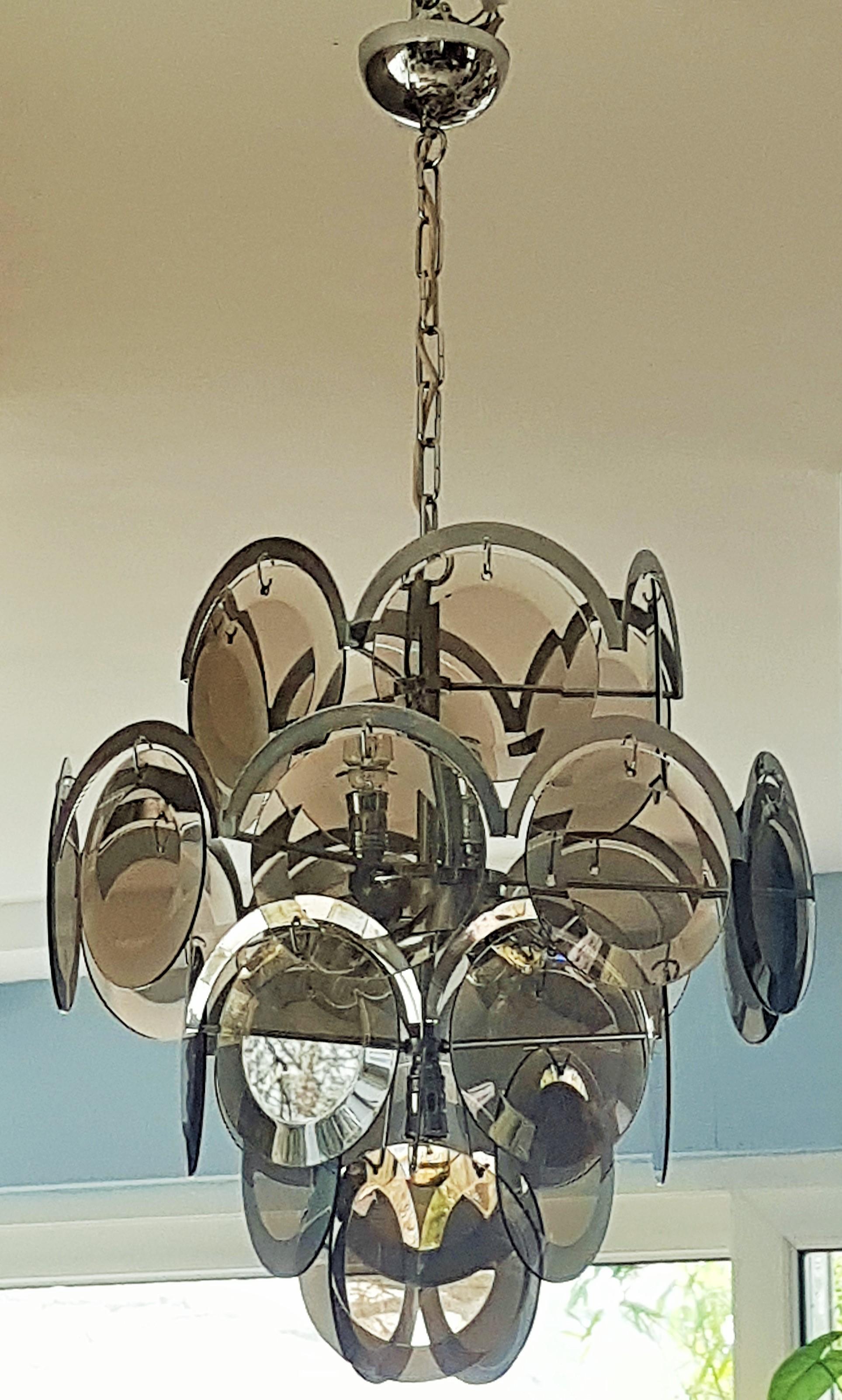 Mid-Century Chrome and Smoked Glass Chandelier by Vistosi, Italy, 1960s For Sale 3