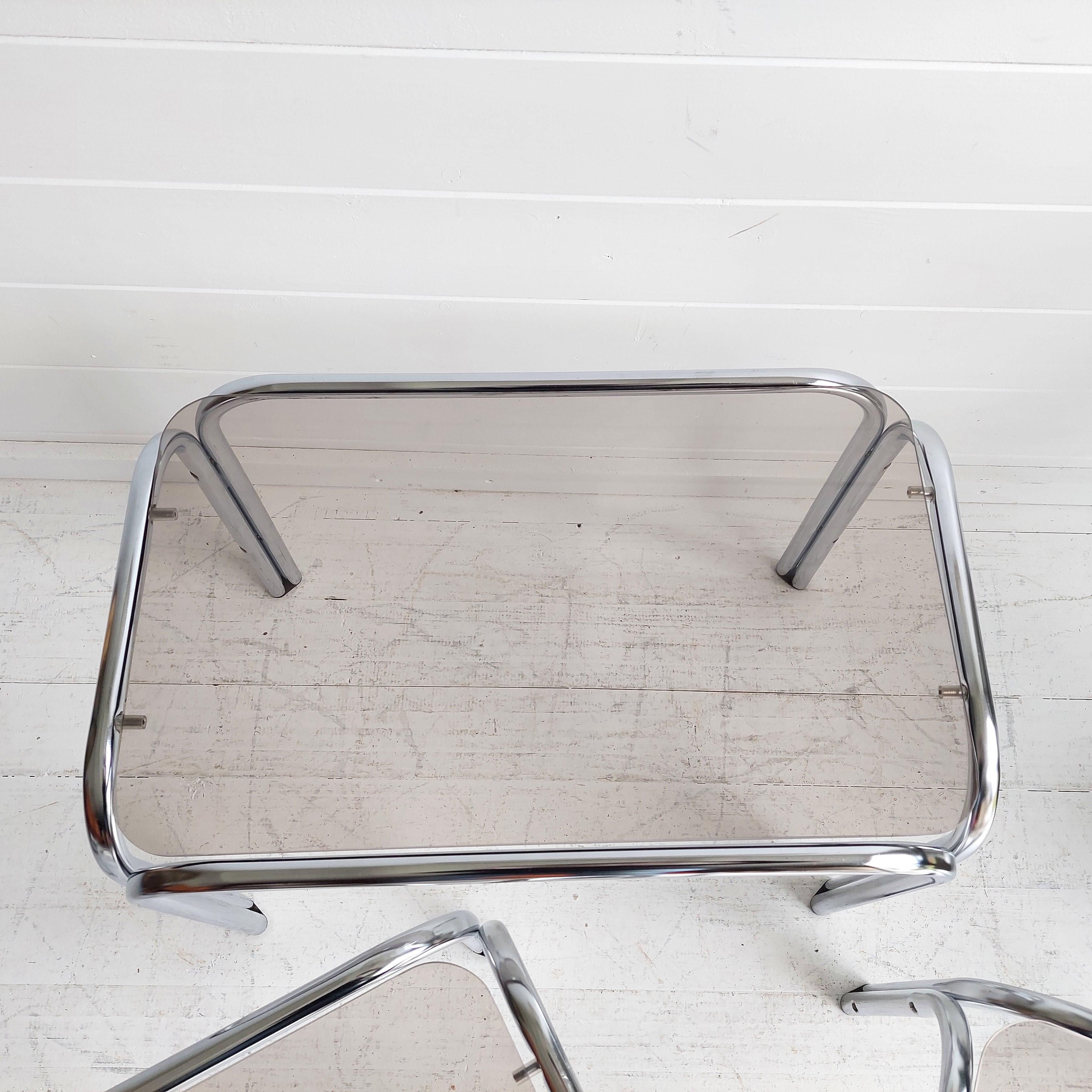 Mid Century Chrome and Smoked Glass Nesting Tables, 1970s 4