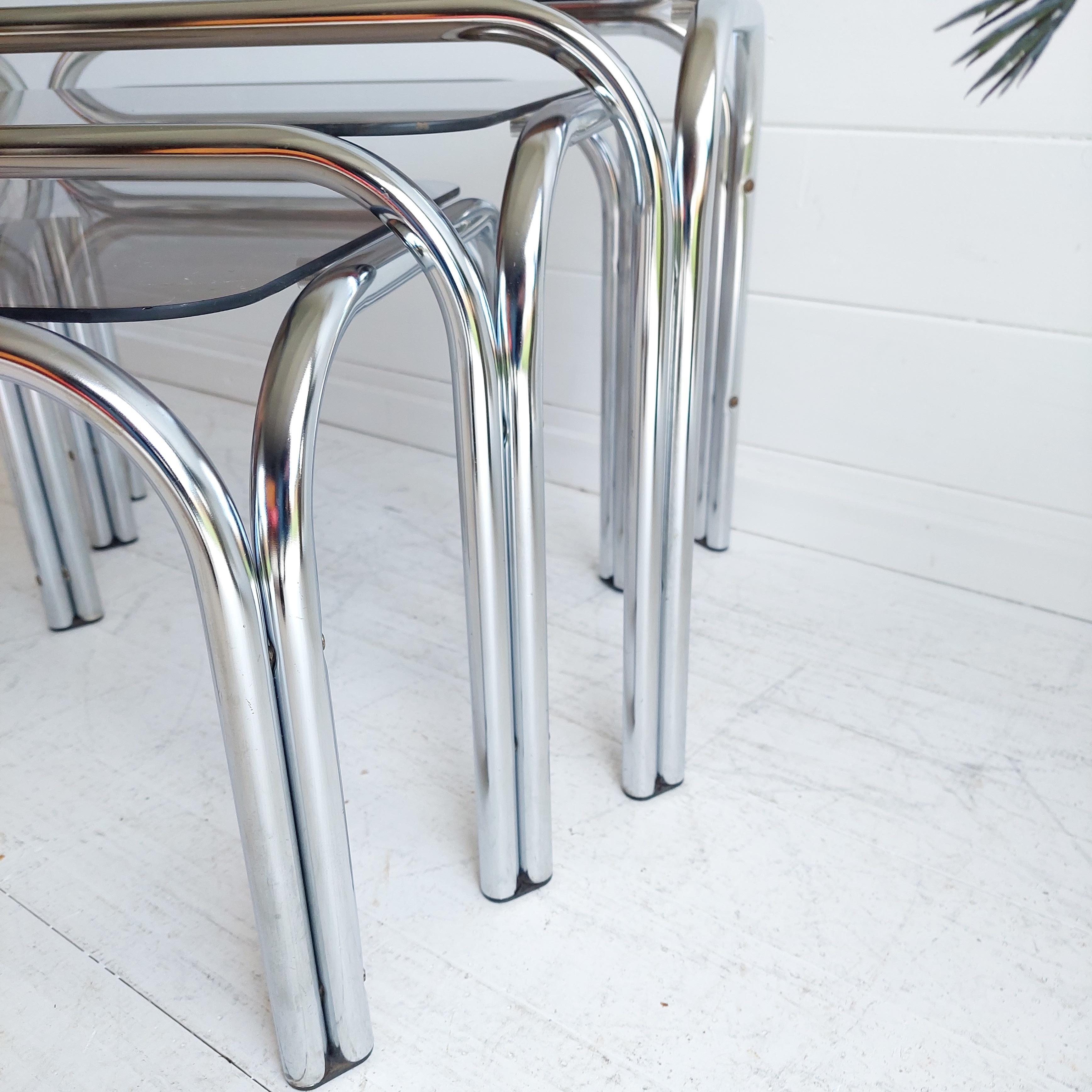 Mid Century Chrome and Smoked Glass Nesting Tables, 1970s 9