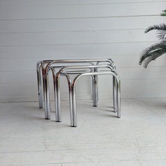 Mid Century Chrome and Smoked Glass Nesting Tables, 1970s